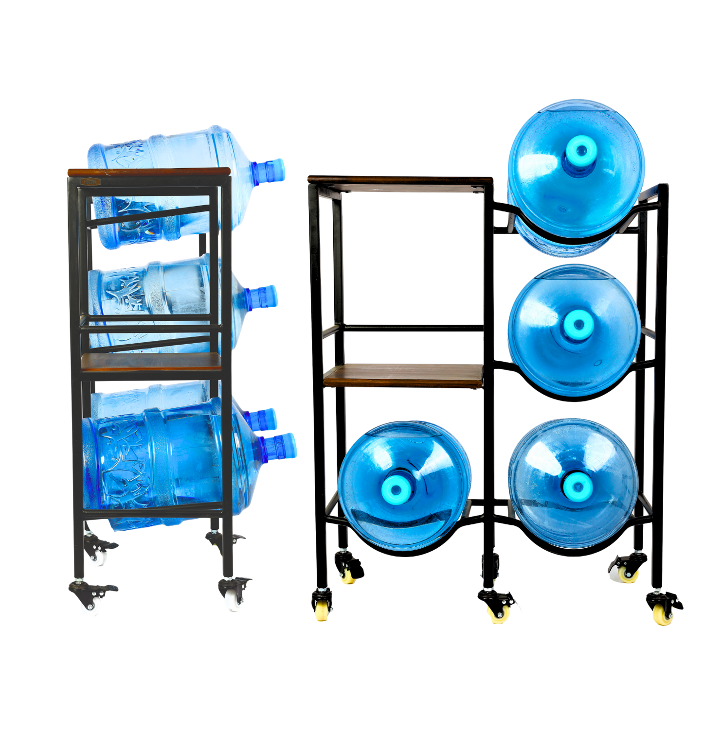 Dual 3-Tier WaterRack™ Premium with 2 Natural Wood Shelves, Wheels & Brakes