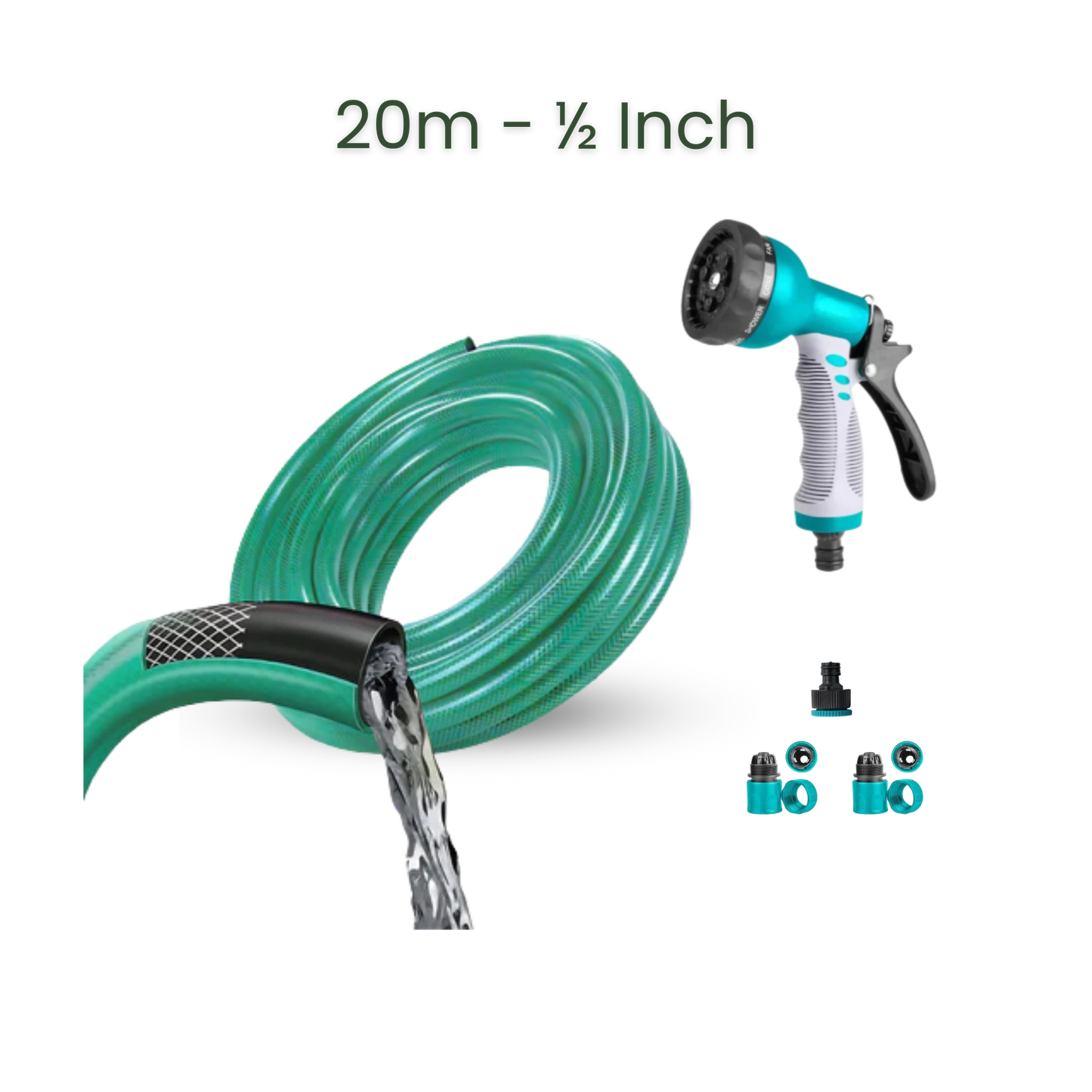 Bundle | 20m Heavy Duty PVC Hose + 9 Mode Sprayer + Connectors