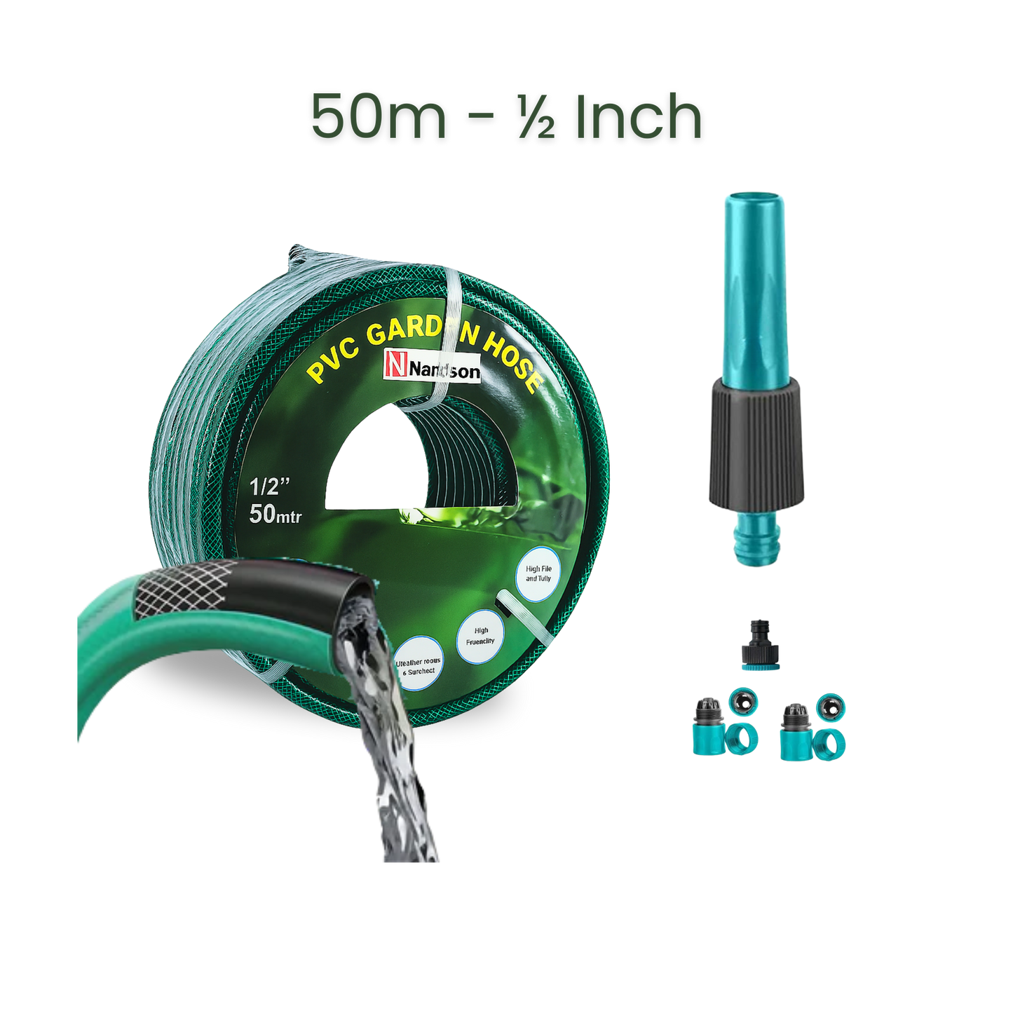 Bundle | 50m Heavy Duty PVC Hose + Sprayer + Connectors