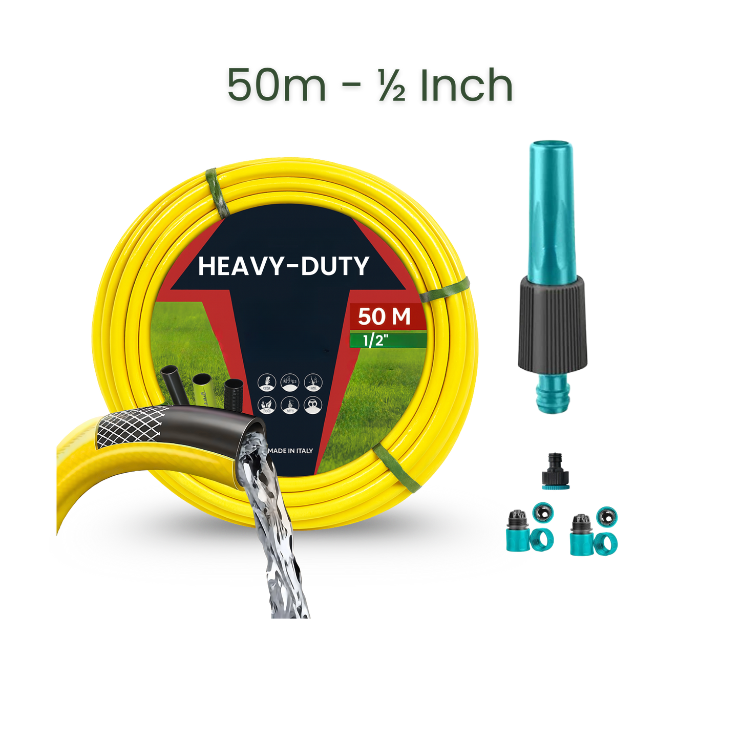 Bundle | 50m Heavy Duty PVC Hose + Sprayer + Connectors