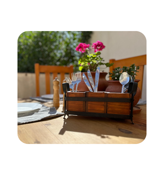 Handmade Wood & Iron Cutlery Holder