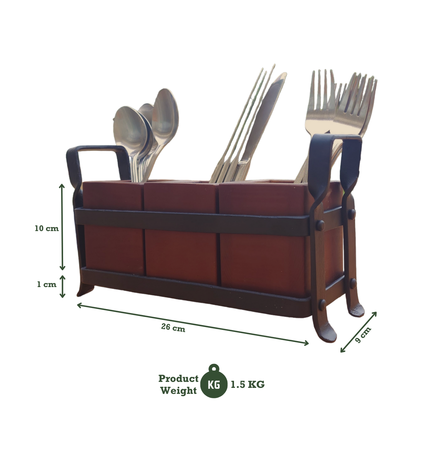 Handmade Wood & Iron Cutlery Holder