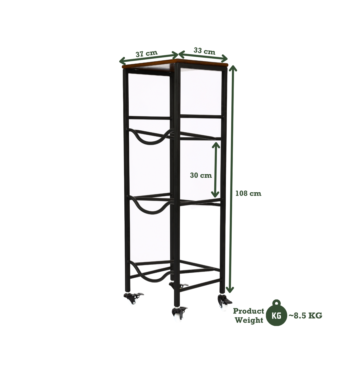 3-Tier WaterRack™ Premium with Natural Wood Shelf, Wheels & Brakes