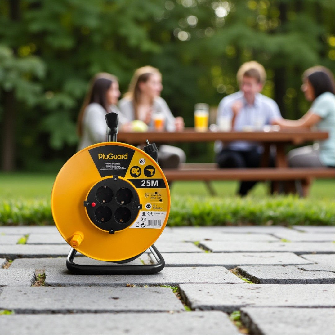 Heavy-Duty Cable Reel – 25m, Water-Resistant, 4 Sockets