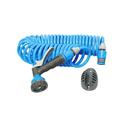 20m Coiled Hose Set with 7-Mode Spray Gun & Wall Mount