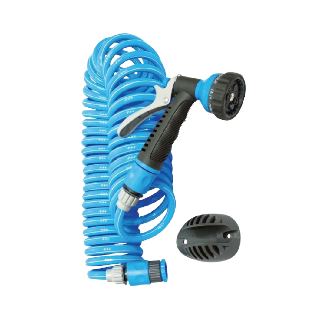 20m Coiled Hose Set with 7-Mode Spray Gun & Wall Mount