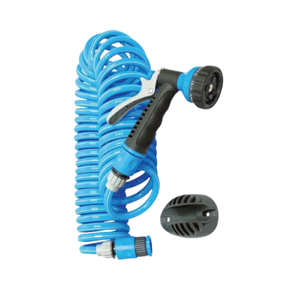 20m Coiled Hose Set with 7-Mode Spray Gun & Wall Mount