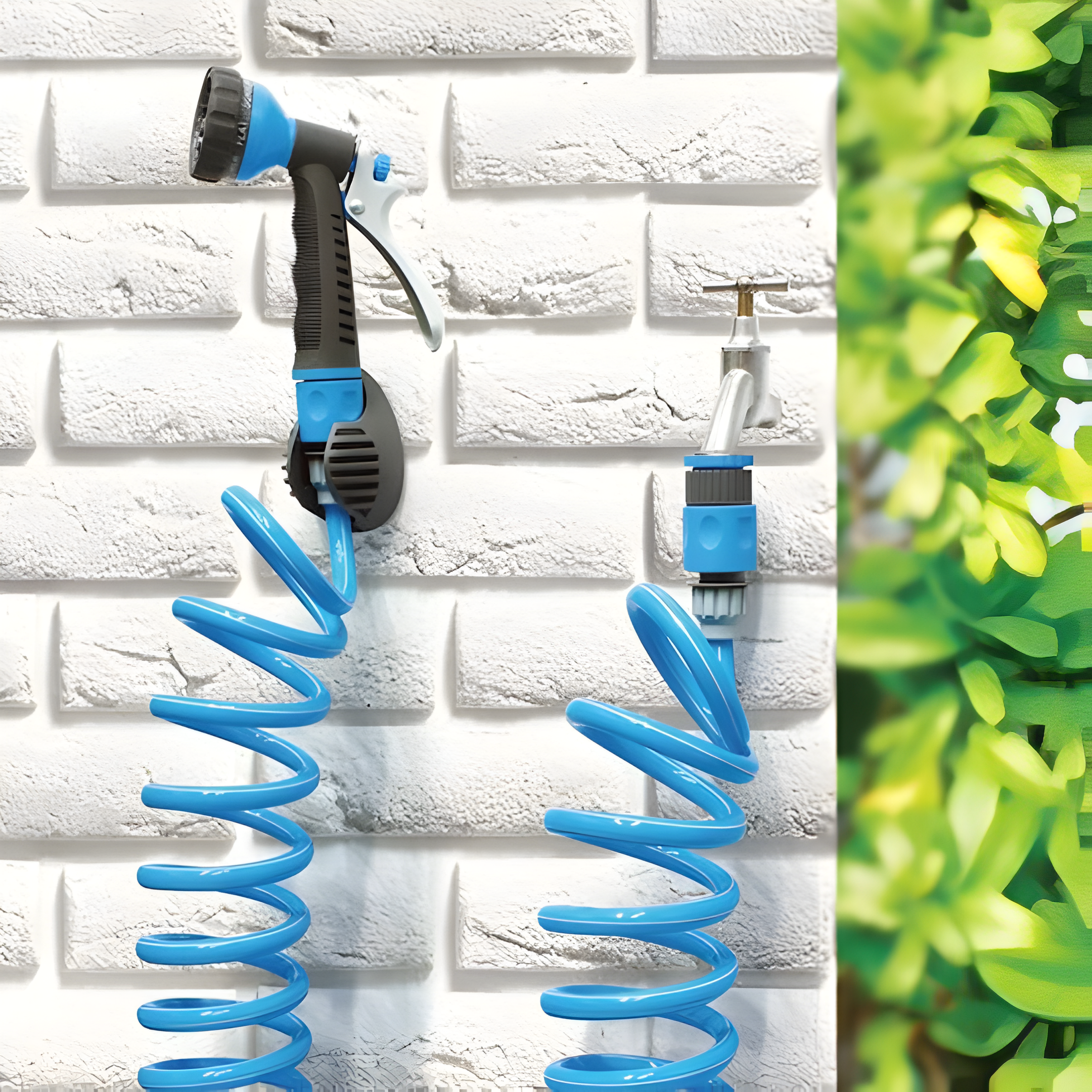 20m Coiled Hose Set with 7-Mode Spray Gun & Wall Mount