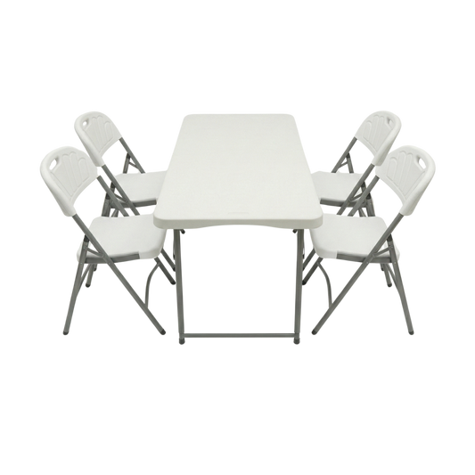 5-Piece Indoor/Outdoor Folding Dining Set (120x60cm Table + 4 Chairs)