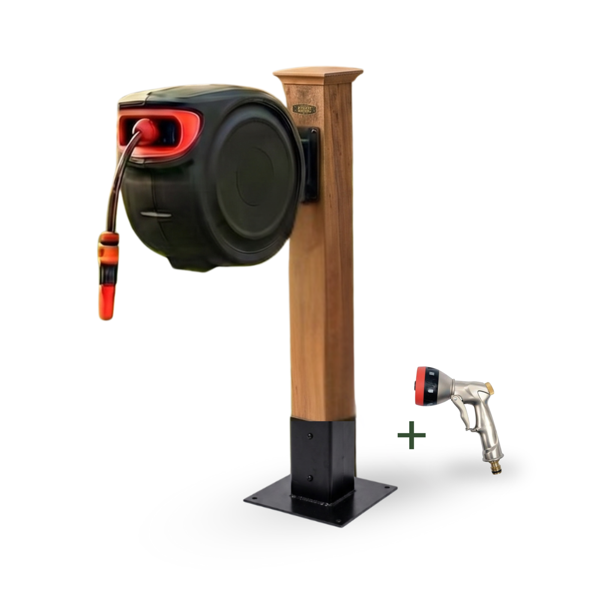 15m Automatic Hose Reel with 7-Pattern Metal Sprayer & Beechwood Post
