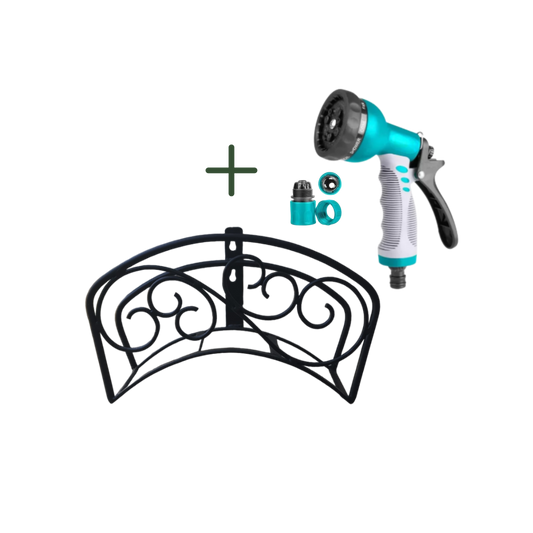 Bundle | Classic Garden Hose Wall Mount Holder + 9 Mode Spray Gun
