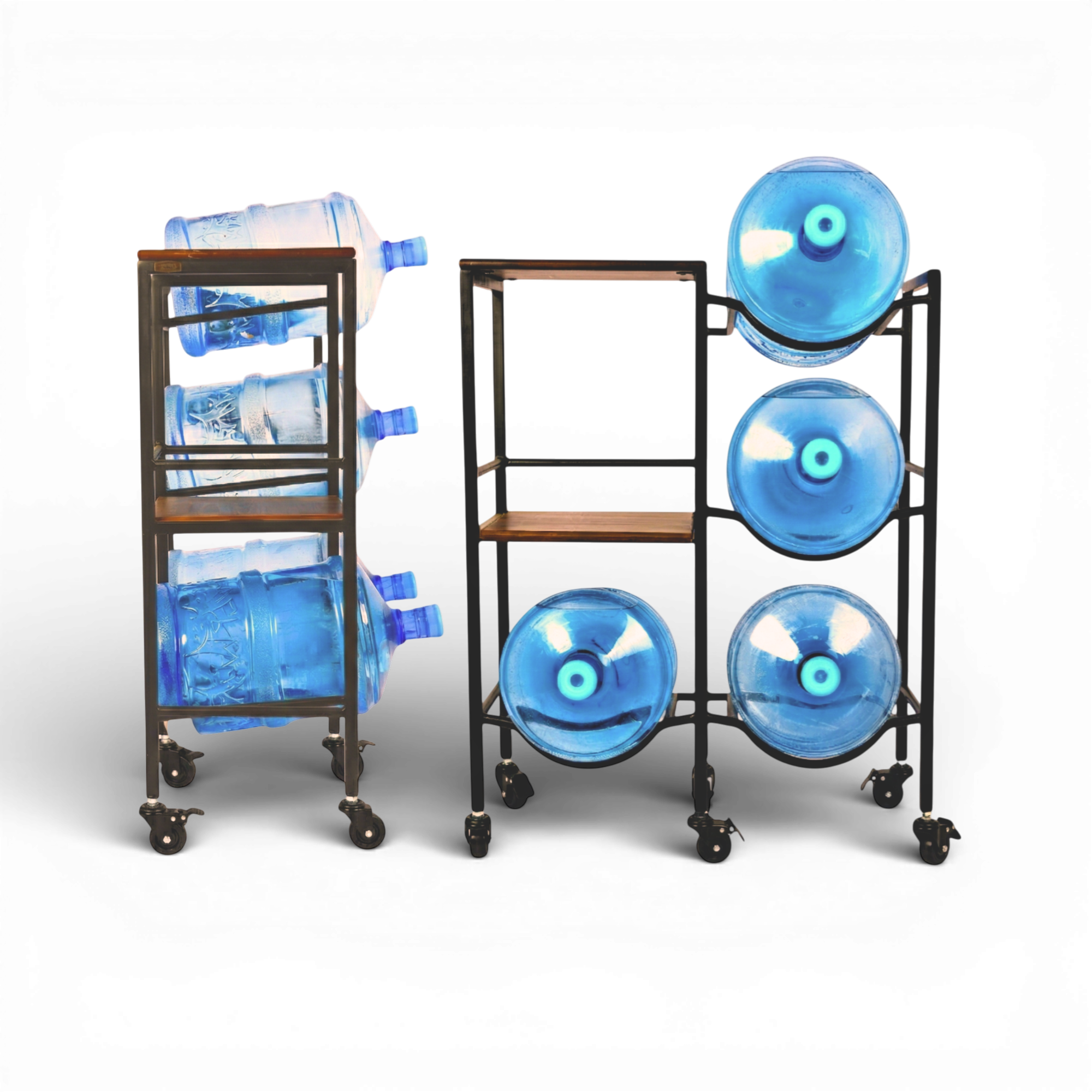 WaterRack Premium | Dual 3-Tier with 2 Natural Wood Shelves, Wheels & Brakes