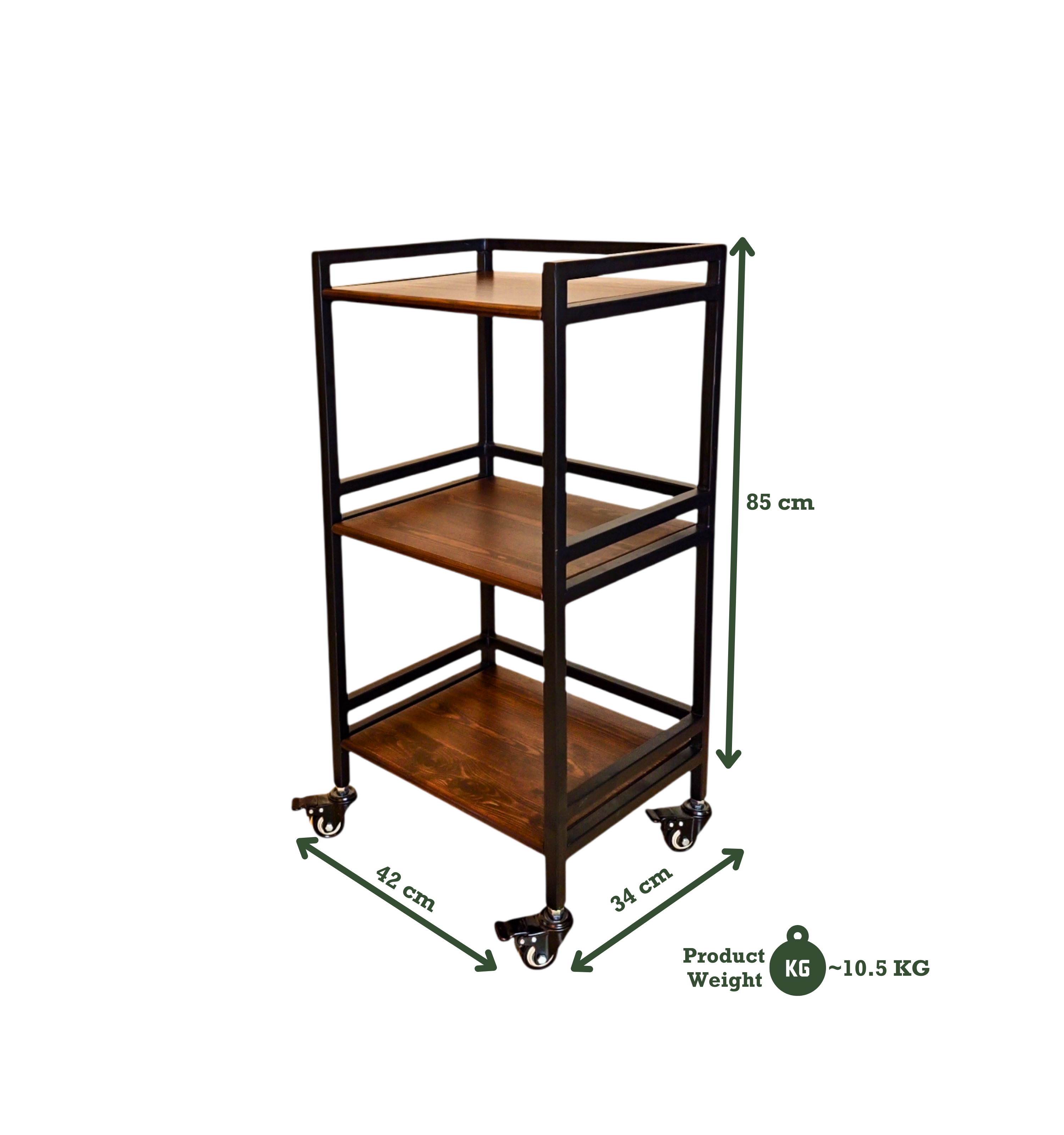 Hudson | 3-Tier Iron & Wood Rack with Wheels & Brakes