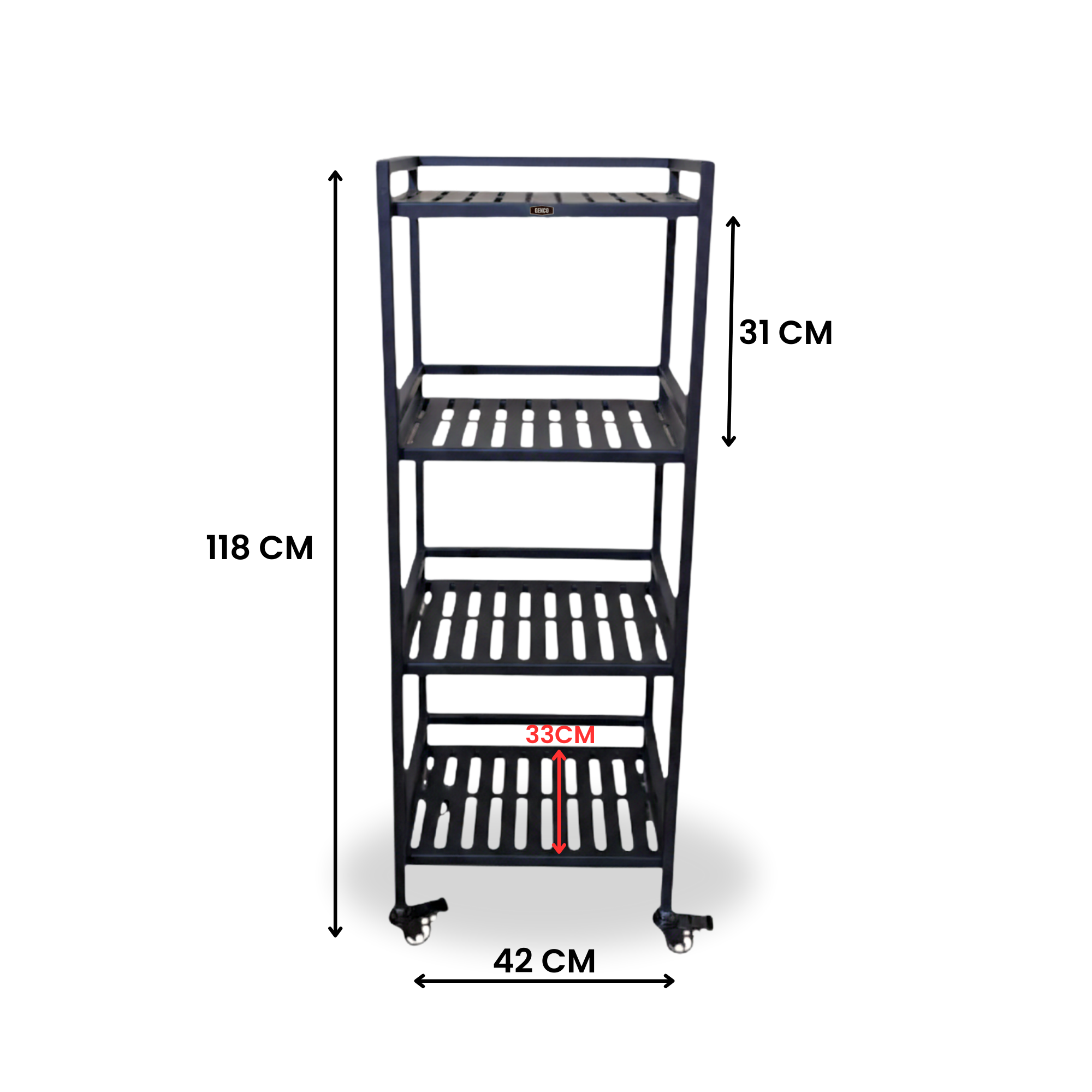 Ridge | 4-Tier Iron Rack with Wheels & Brakes