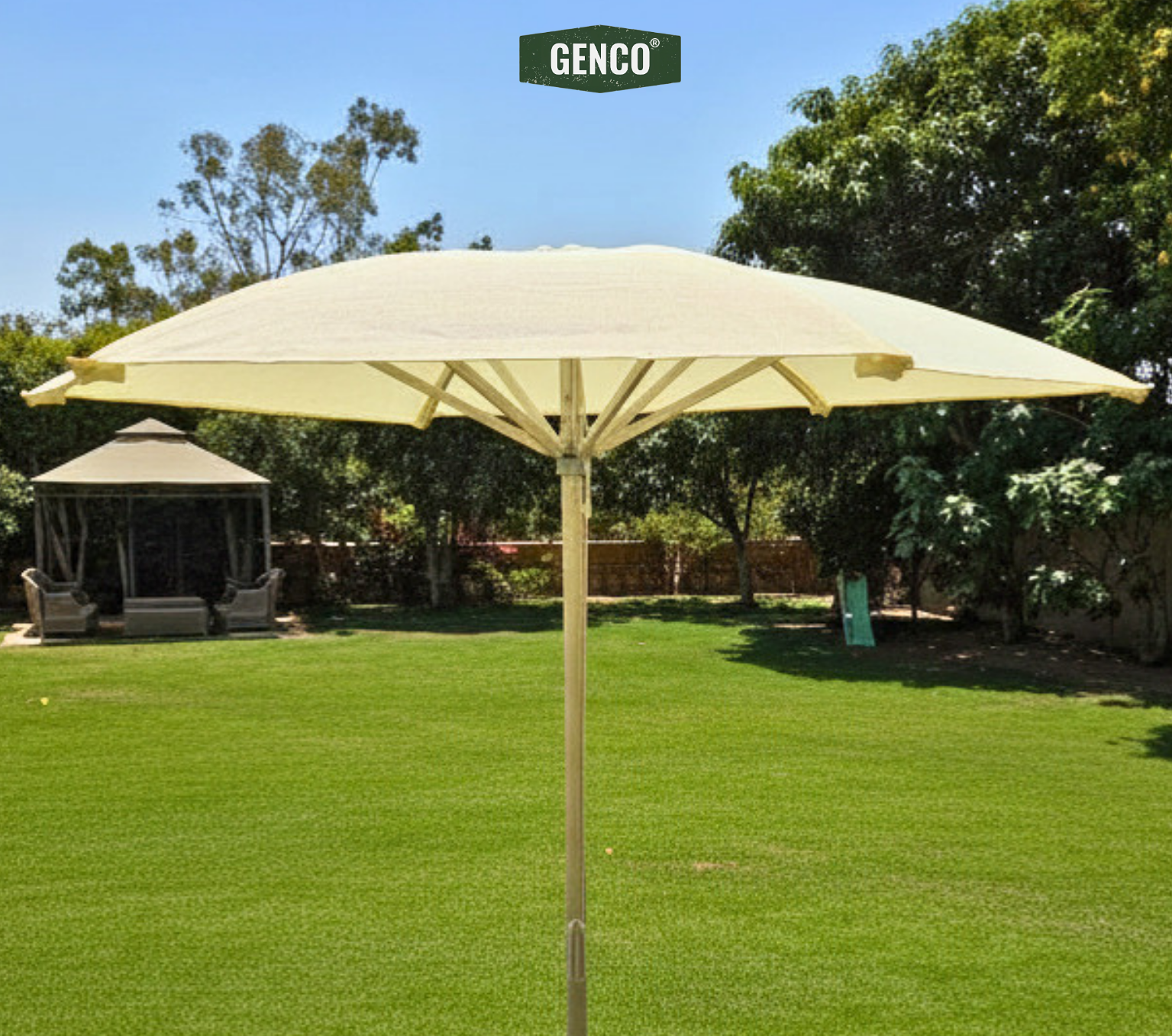 2.6m Aluminum Modern HDPE Mesh Umbrella – Easy-Pull Rope Mechanism | With Heavy-Duty Marble Base