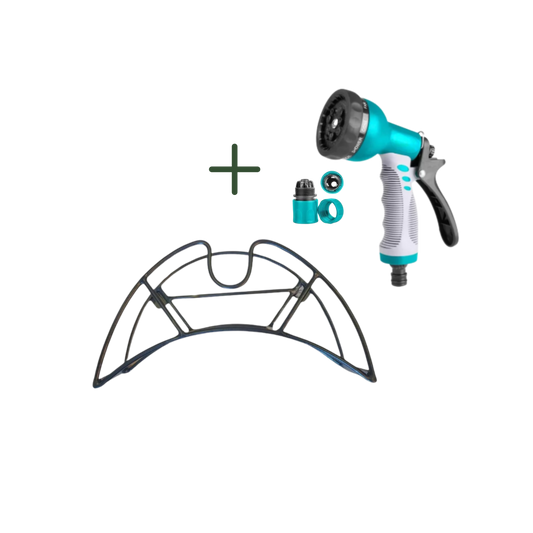 Bundle | Modern Garden Hose Wall Mount Holder + 9 Mode Spray Gun