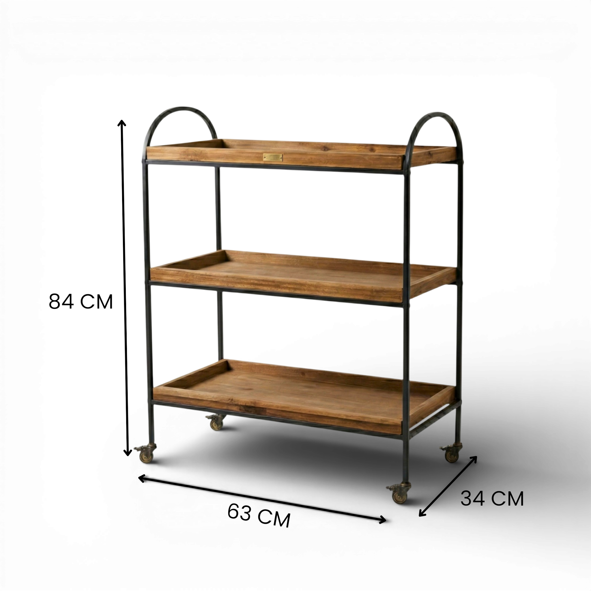 Arc XL | 3-Tier Wood & Iron Rack with Wheels & Brakes
