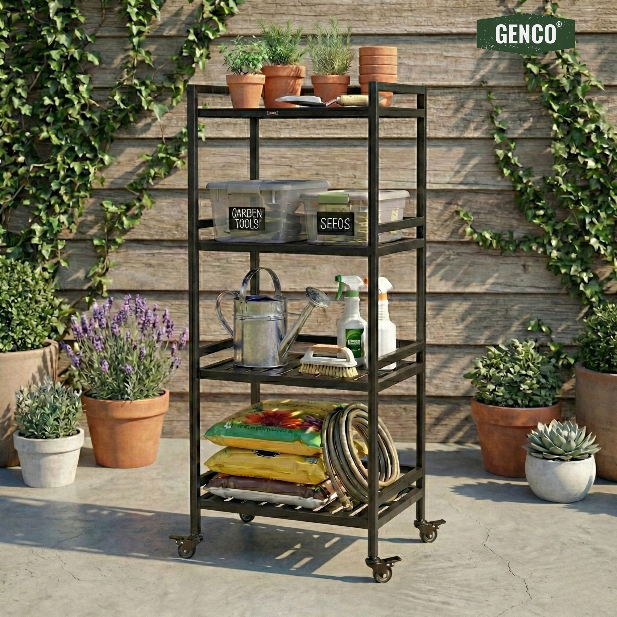 Ridge | 4-Tier Iron Rack with Wheels & Brakes