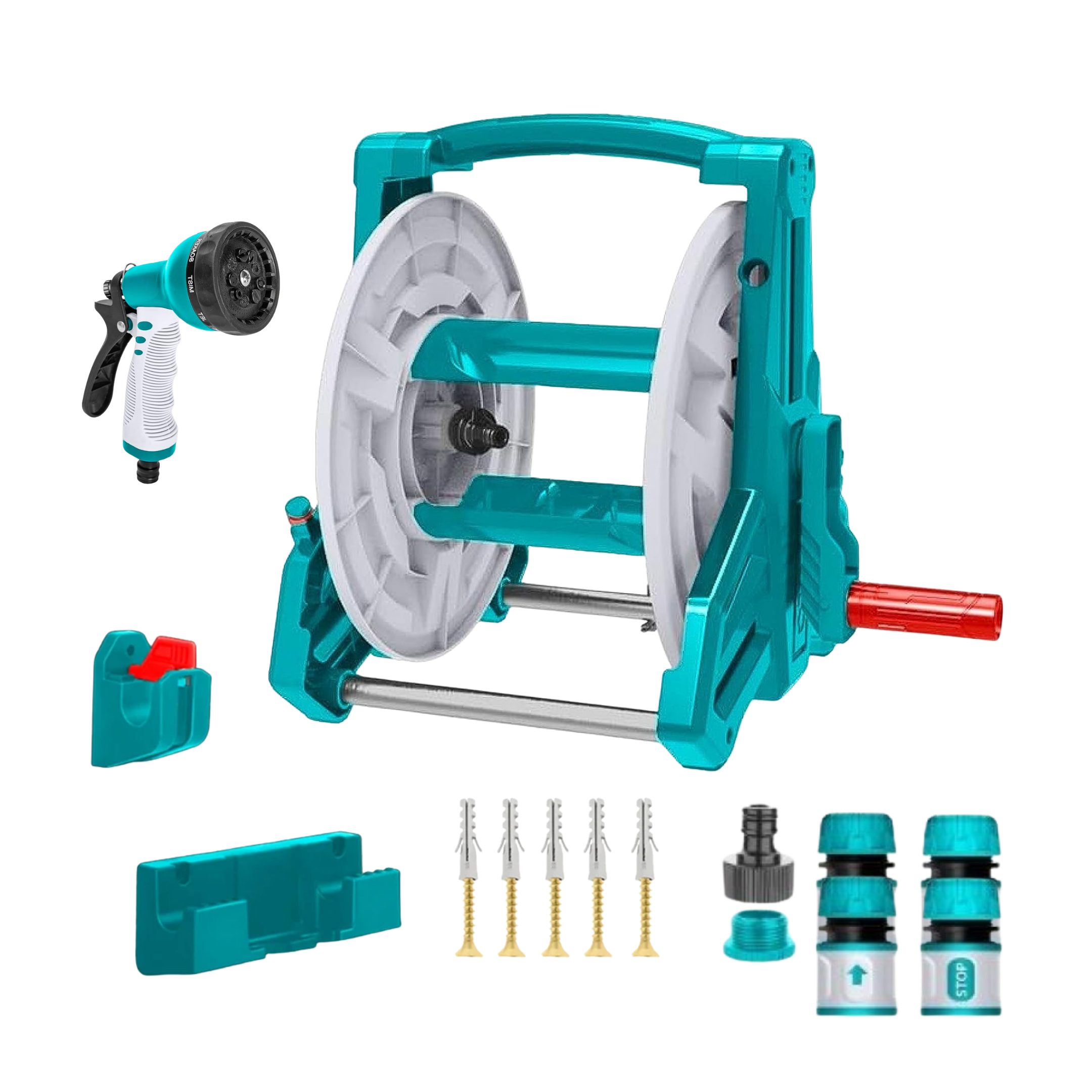 40m Wall-Mount Hose Reel with Connectors - 1/2 Inch (Hose Not Included)