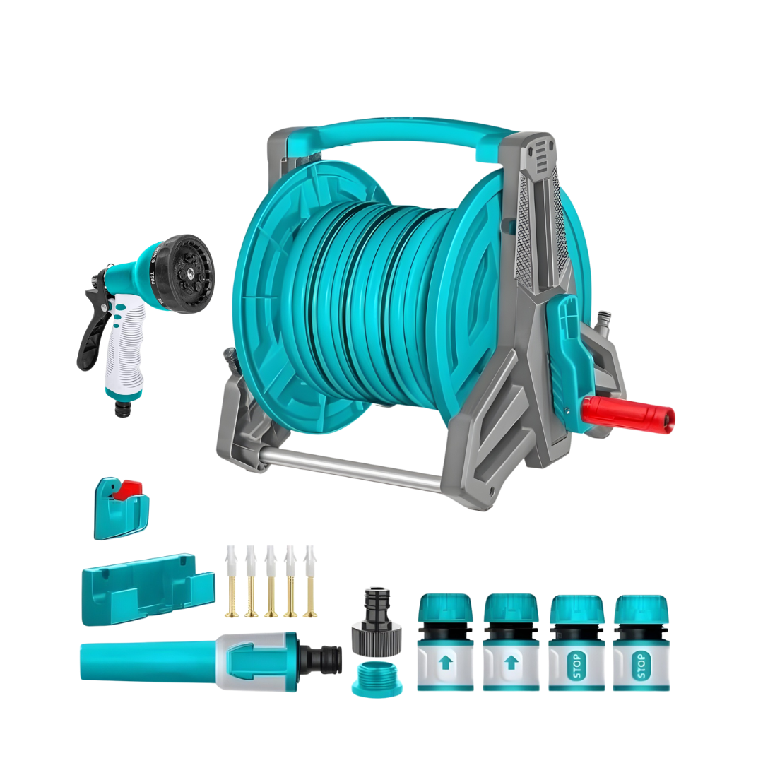 20m Wall-Mount Hose Reel with 9-Mode Sprayer - 1/2 Inch