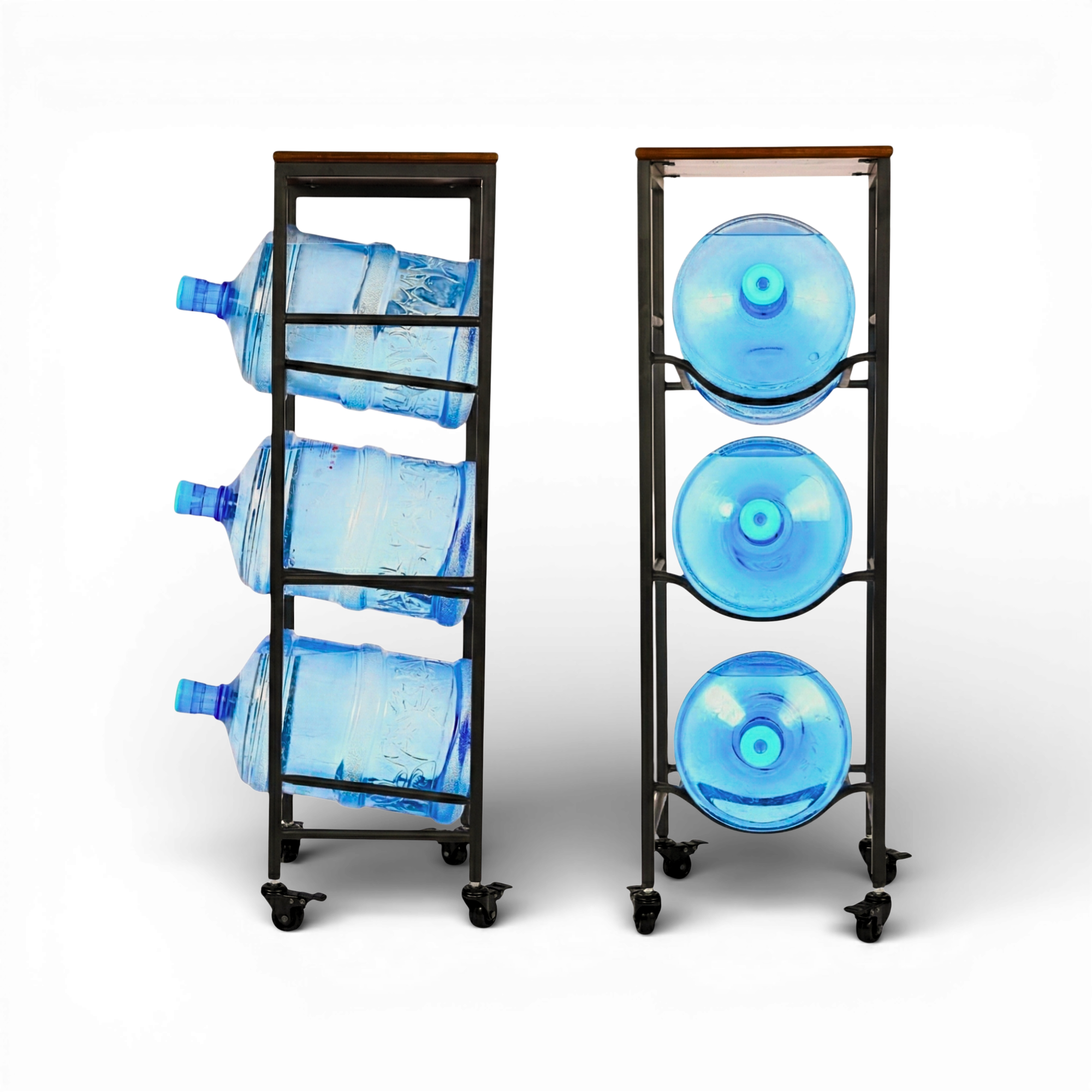 WaterRack Premium | 3-Tier with Natural Wood Shelf, Wheels & Brakes