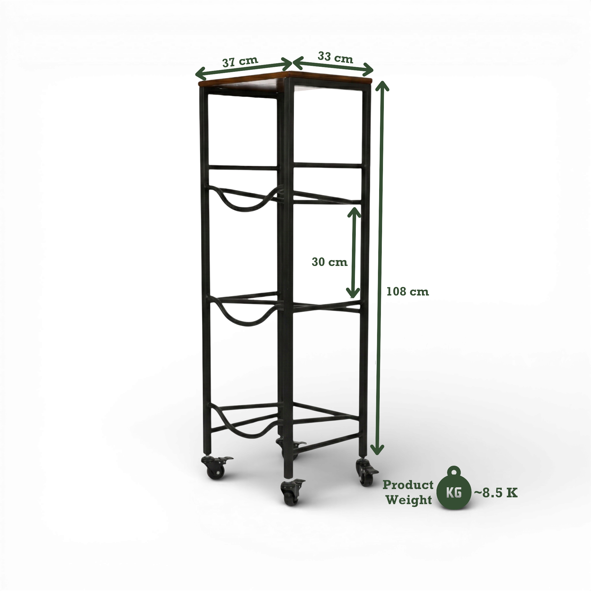 WaterRack Premium | 3-Tier with Natural Wood Shelf, Wheels & Brakes
