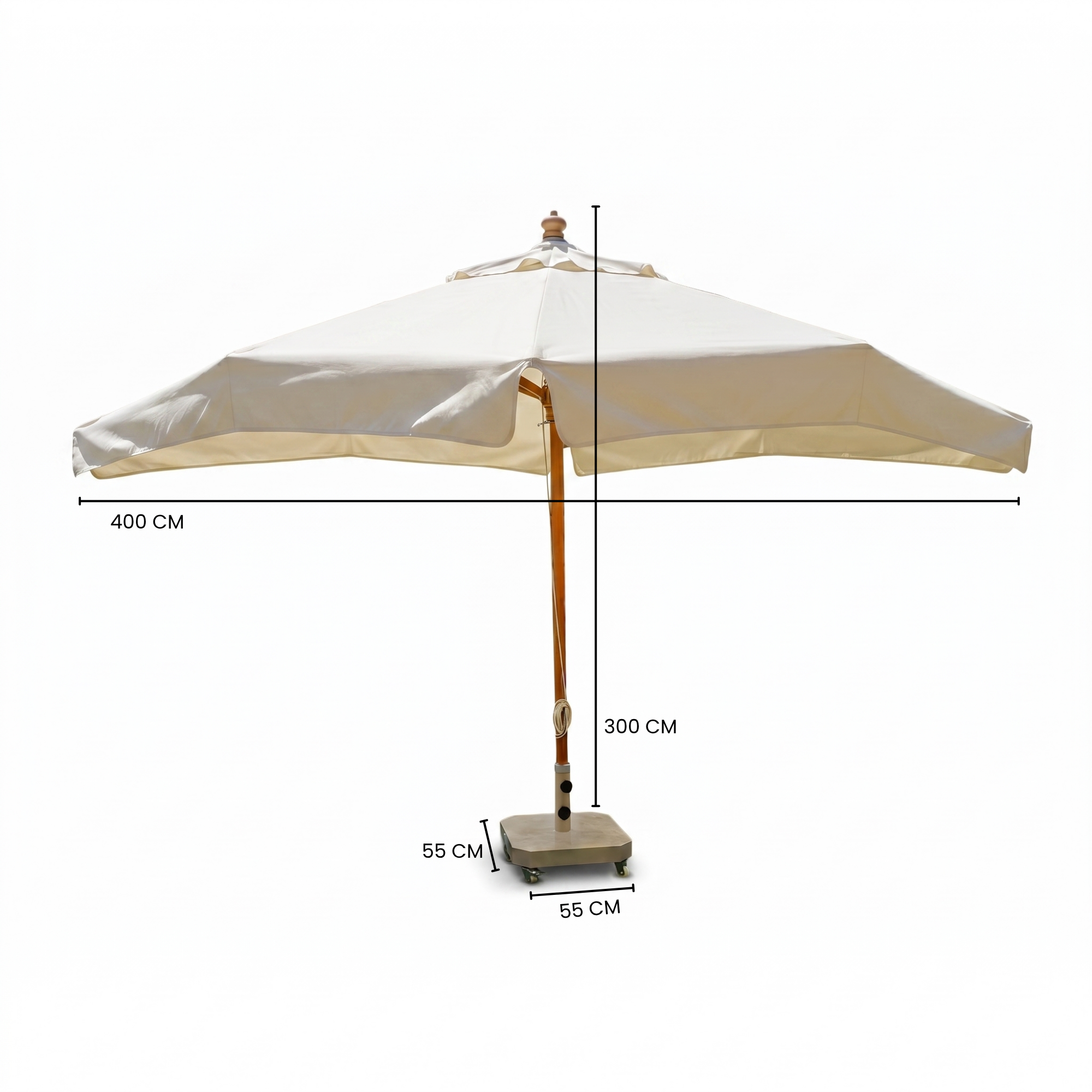4m Beechwood XL Umbrella – Easy-Pull Rope Mechanism | With Heavy-Duty Marble Base