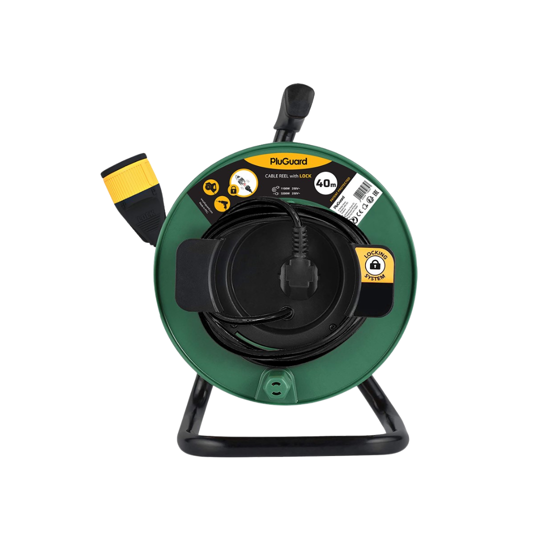 Heavy-Duty Cable Reel – 40m, Water-Resistant, Single Locking Socket
