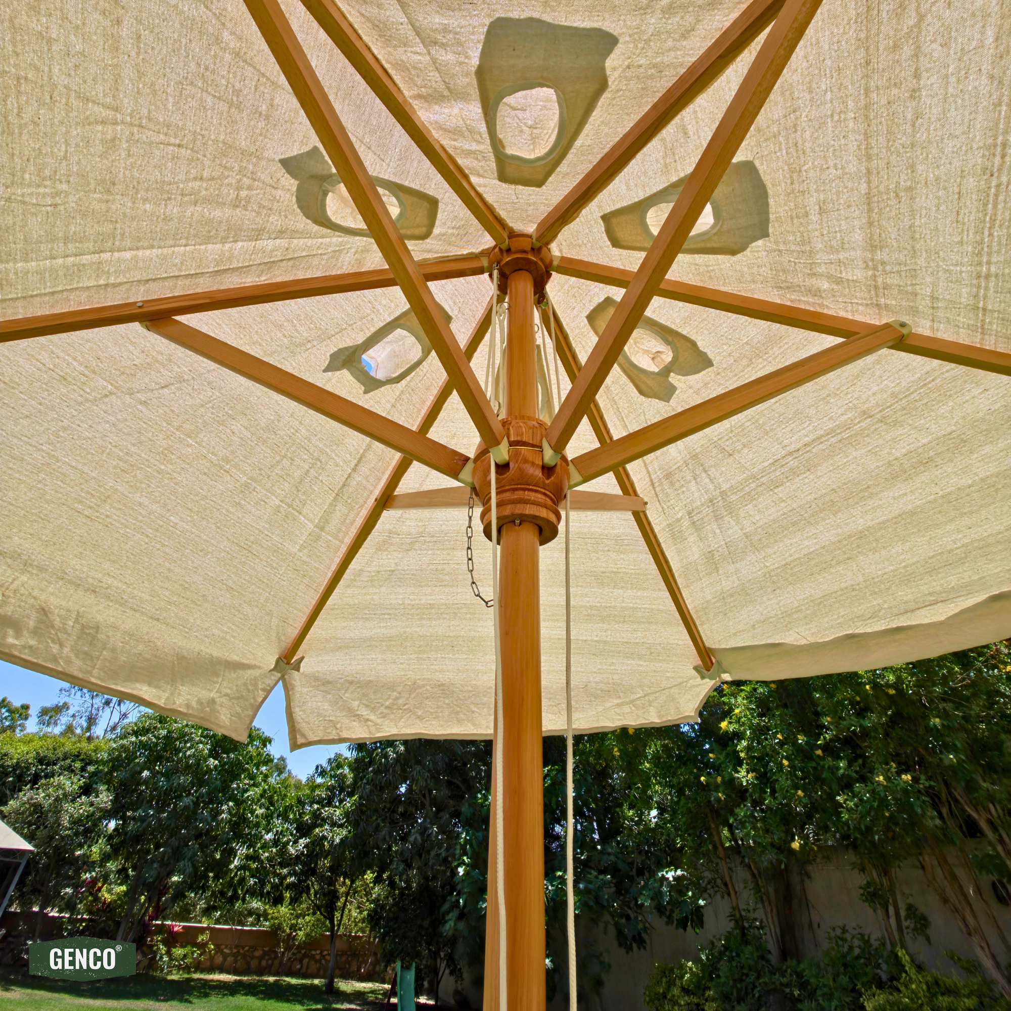 3m Beechwood Standard Umbrella – Easy-Pull Rope Mechanism | With Heavy-Duty Marble Base