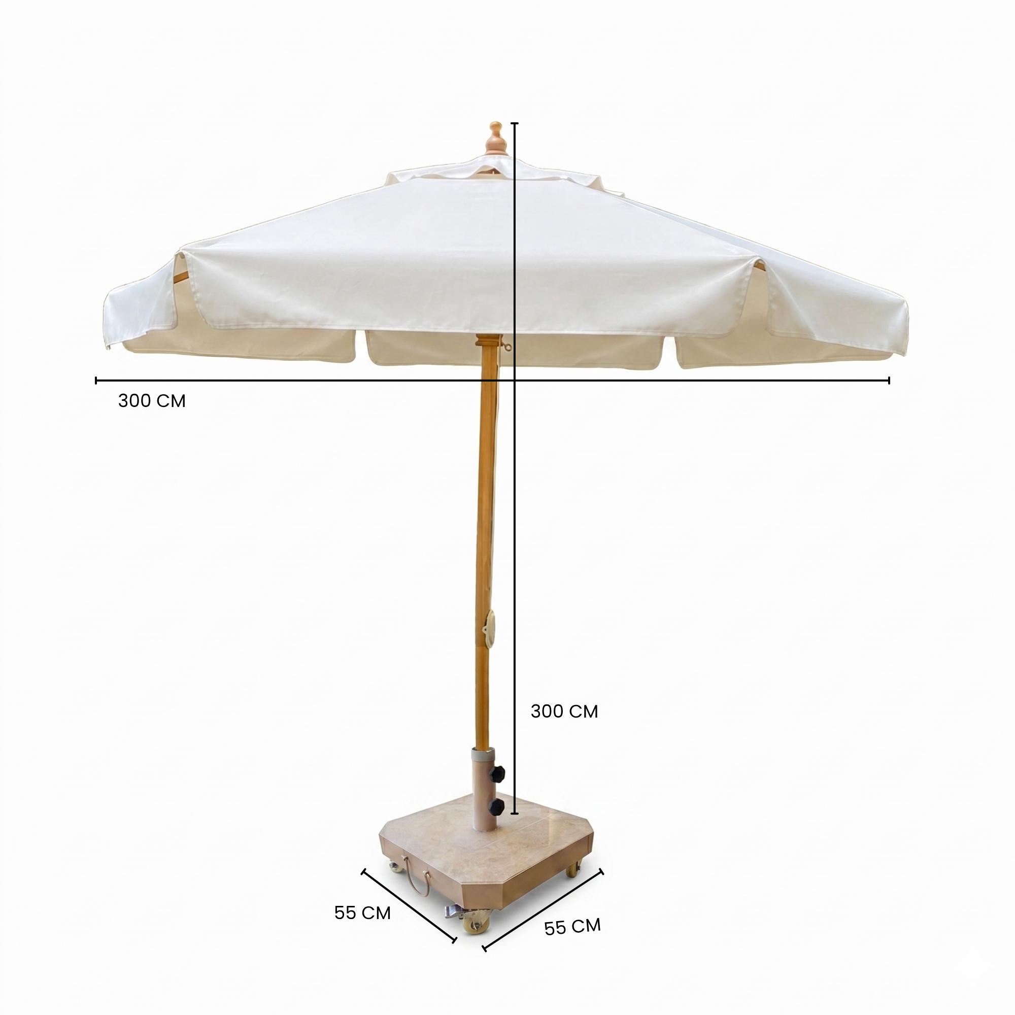 3m Beechwood Standard Umbrella – Easy-Pull Rope Mechanism | With Heavy-Duty Marble Base