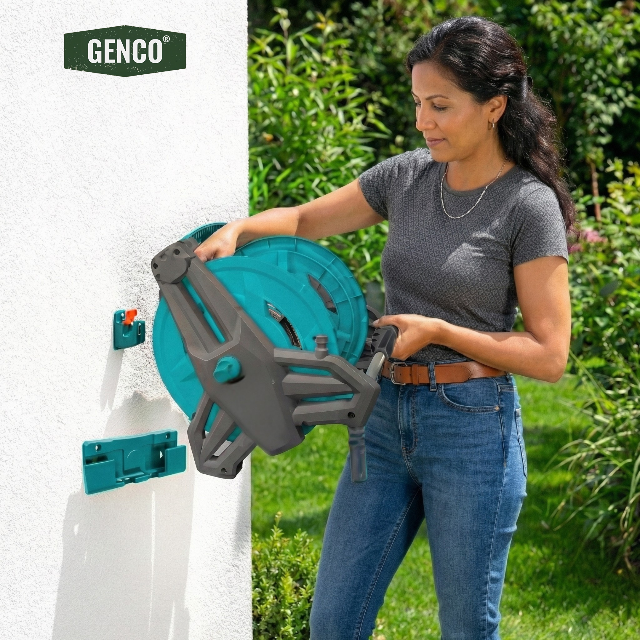 20m Wall-Mount Hose Reel with 9-Mode Sprayer - 1/2 Inch