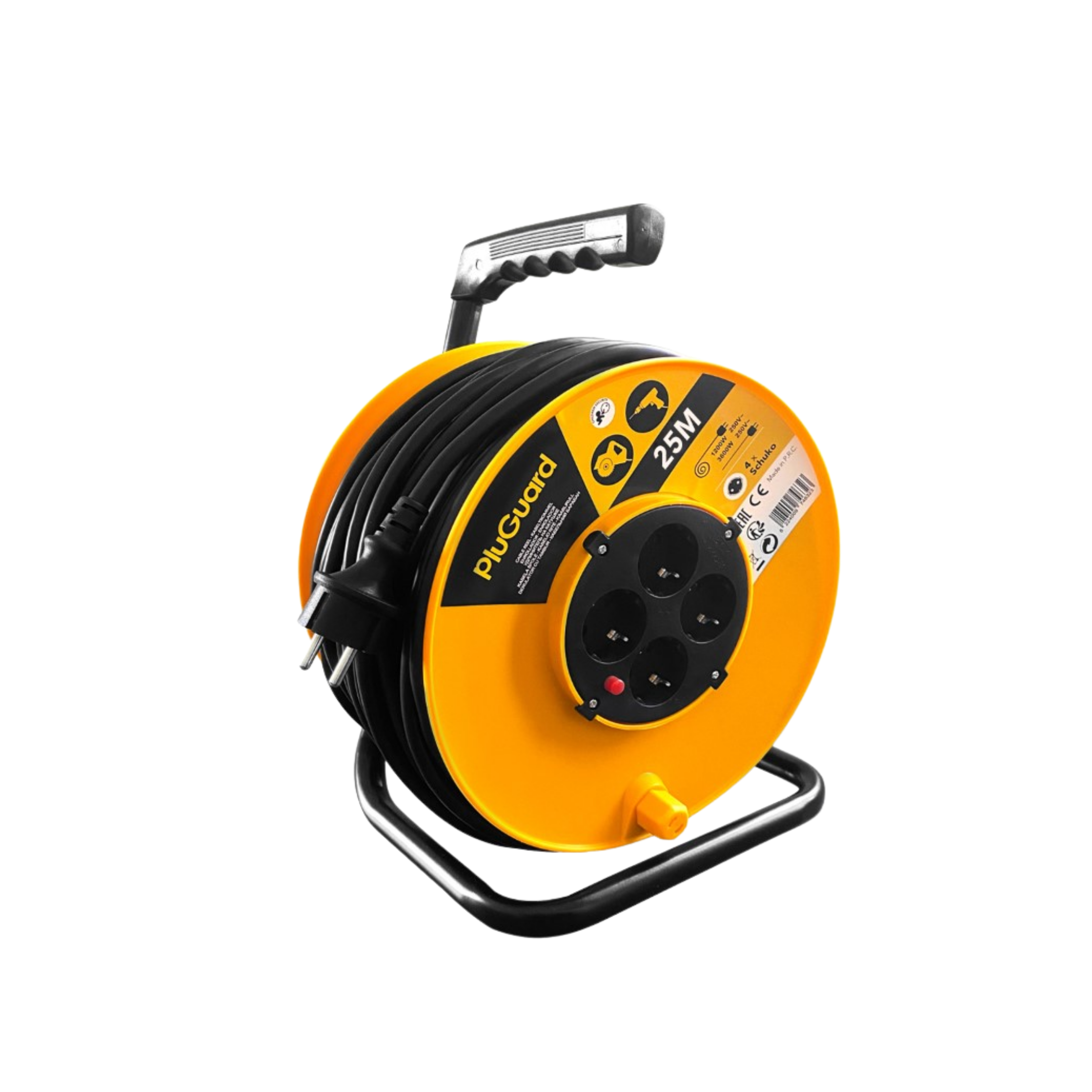 Heavy-Duty Cable Reel – 25m, Water-Resistant, 4 Sockets