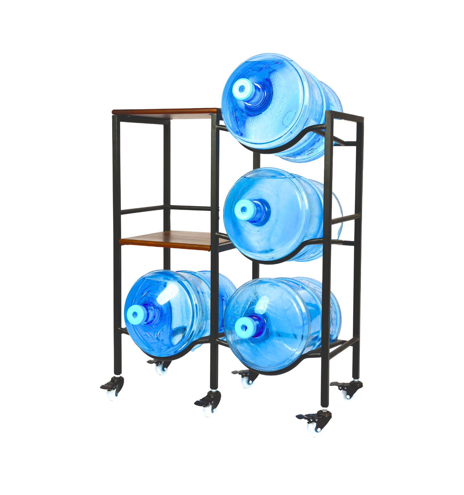 WaterRack Premium | Dual 3-Tier with 2 Natural Wood Shelves, Wheels & Brakes