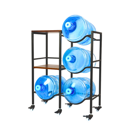 Dual 3-Tier WaterRack™ Premium with 2 Natural Wood Shelves, Wheels & Brakes