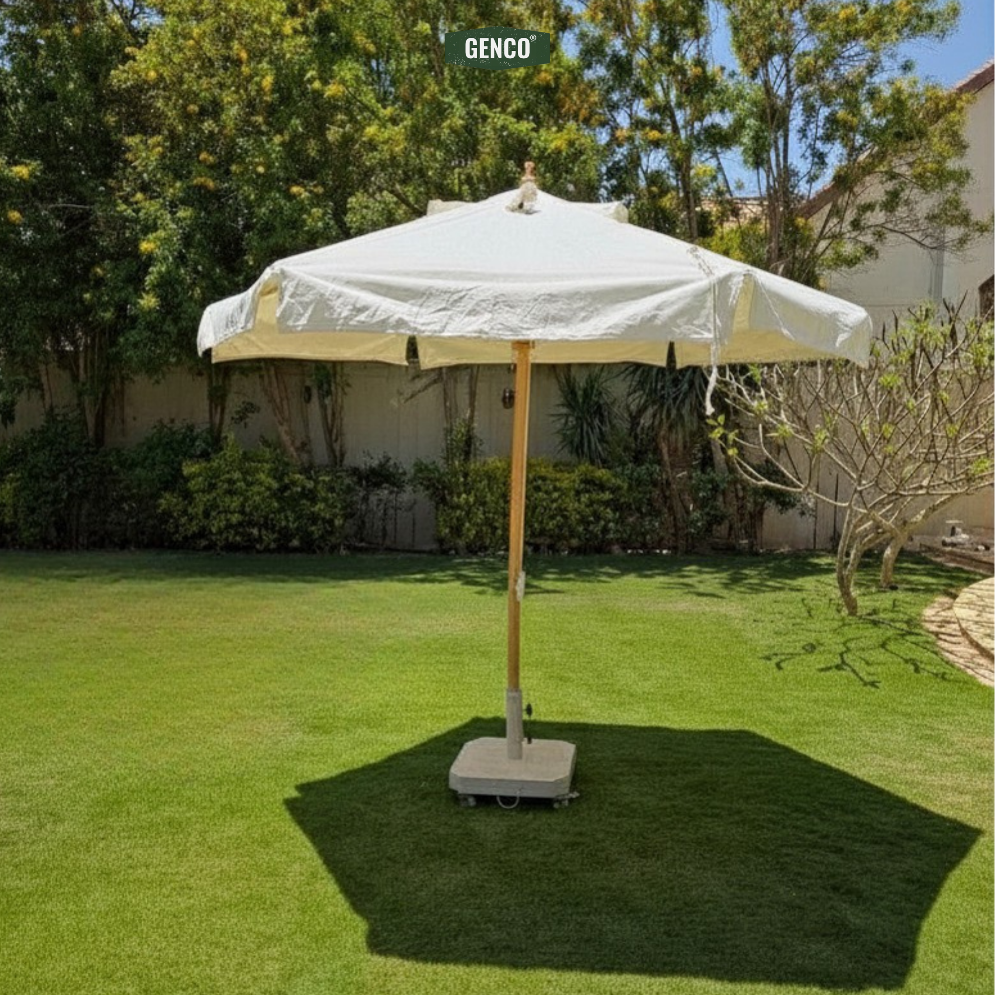 3m Beechwood Standard Umbrella – Easy-Pull Rope Mechanism | With Heavy-Duty Marble Base