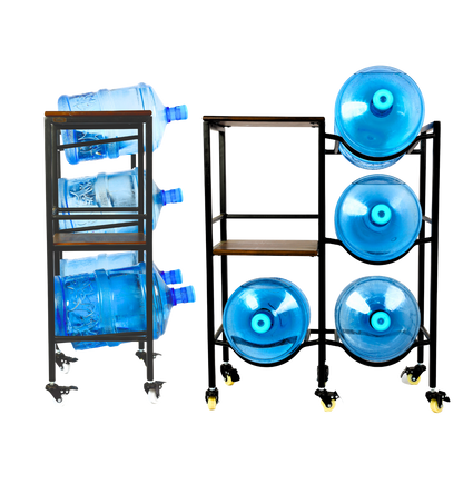 Dual 3-Tier WaterRack™ Premium with 2 Natural Wood Shelves, Wheels & Brakes