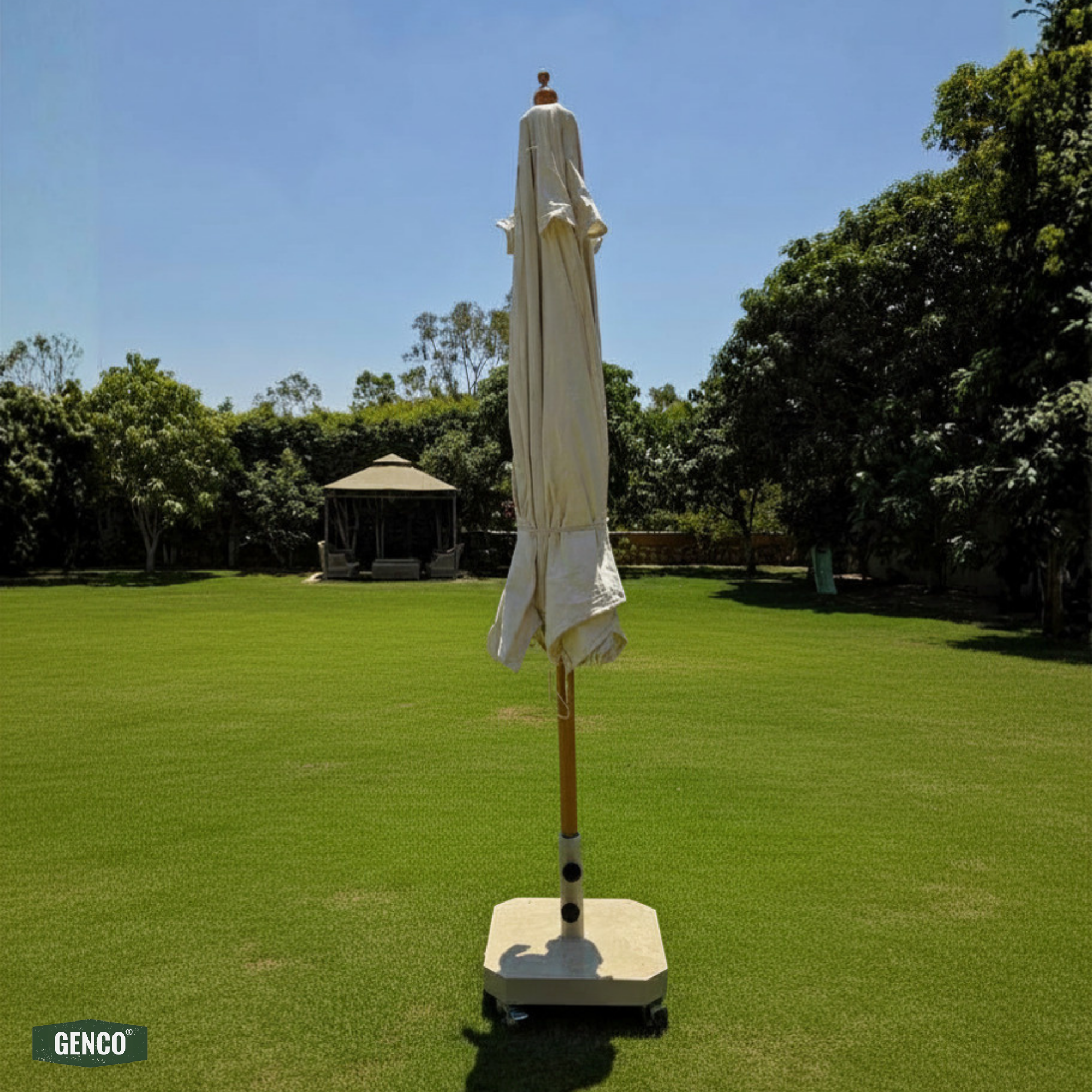 3m Beechwood Standard Umbrella – Easy-Pull Rope Mechanism | With Heavy-Duty Marble Base
