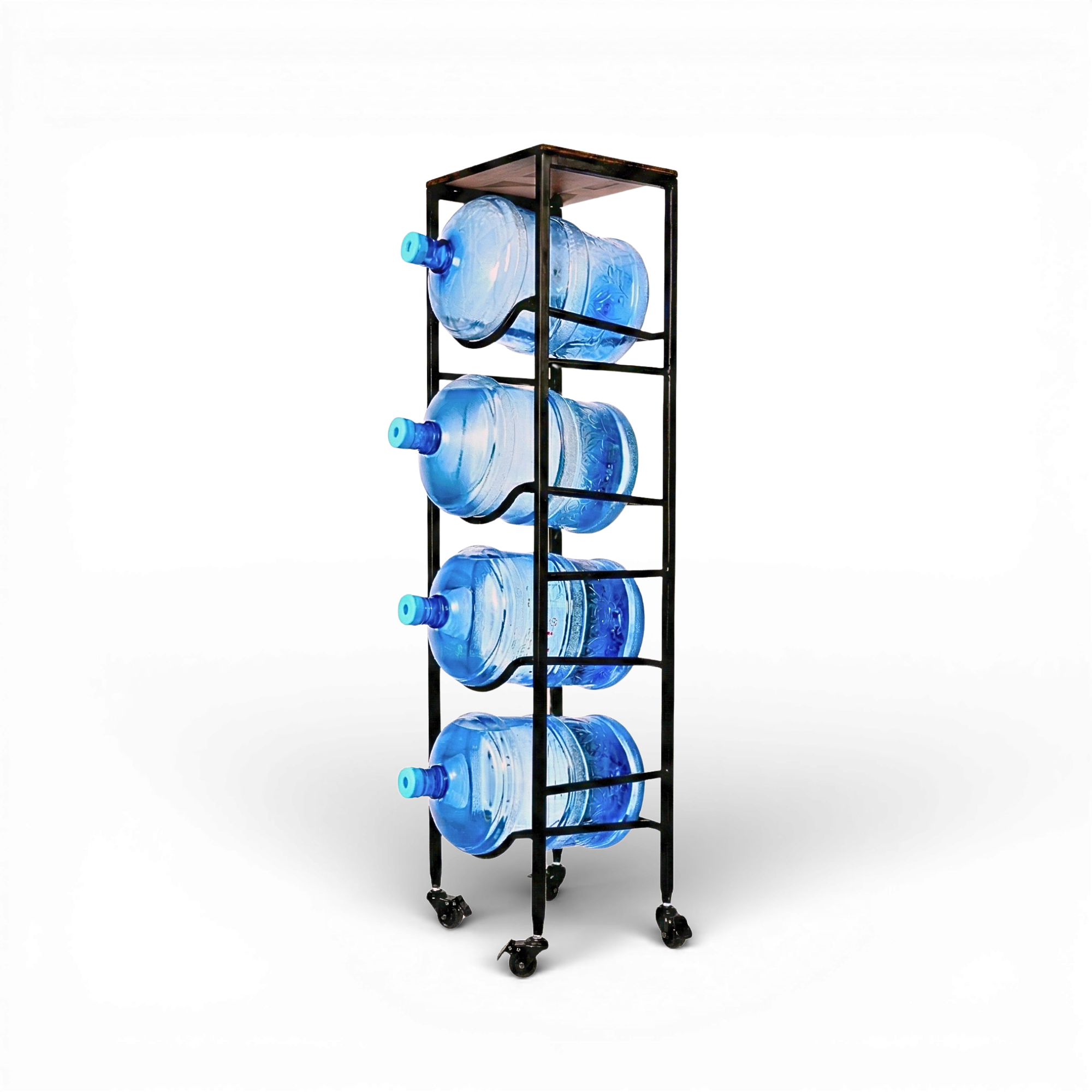 Science Water Rack WaterRack Premium | 4-Tier with Natural Wood Shelf, Wheels & Brakes – Genco