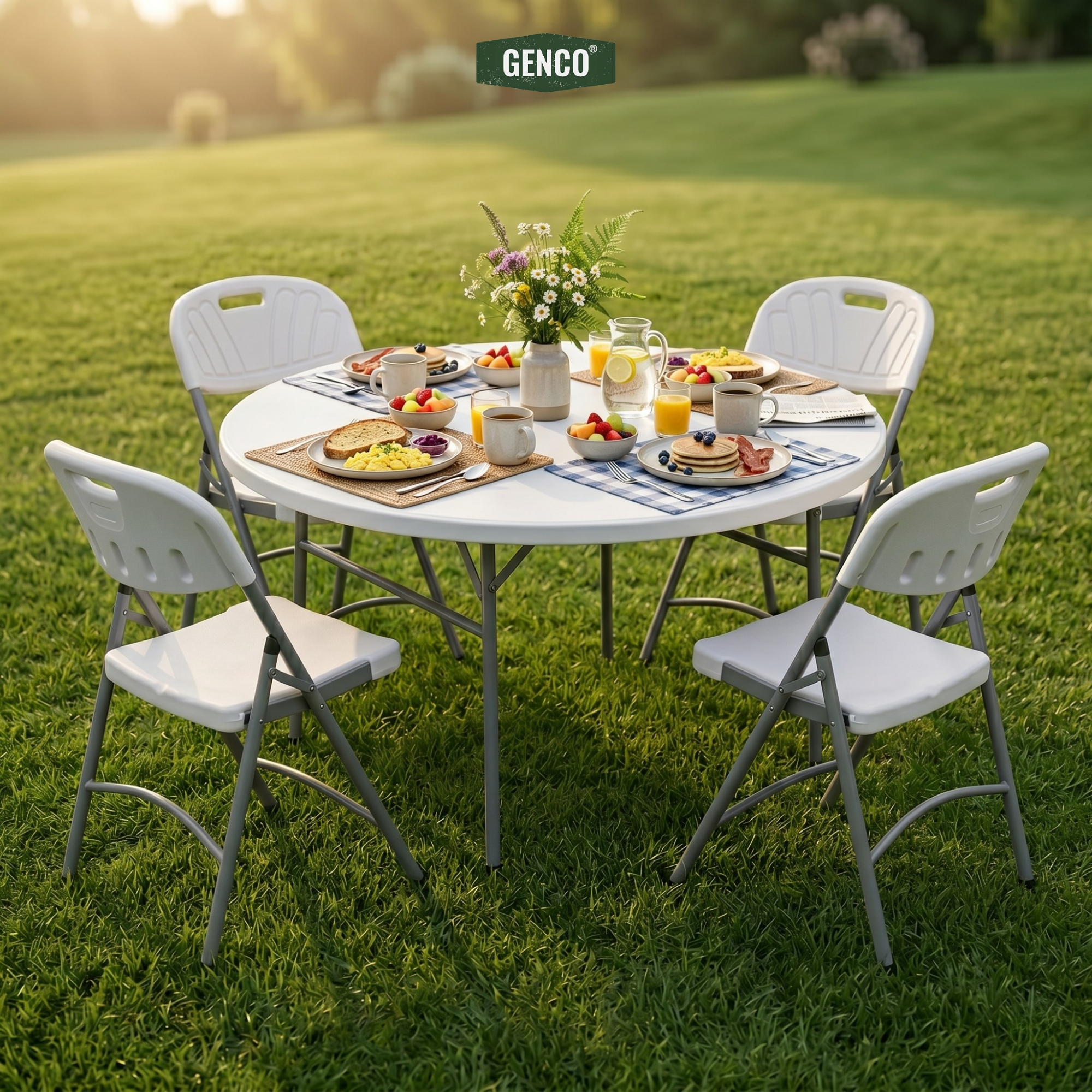 120cm Round Heavy-Duty Folding Dining Set | Table + 4 Chairs