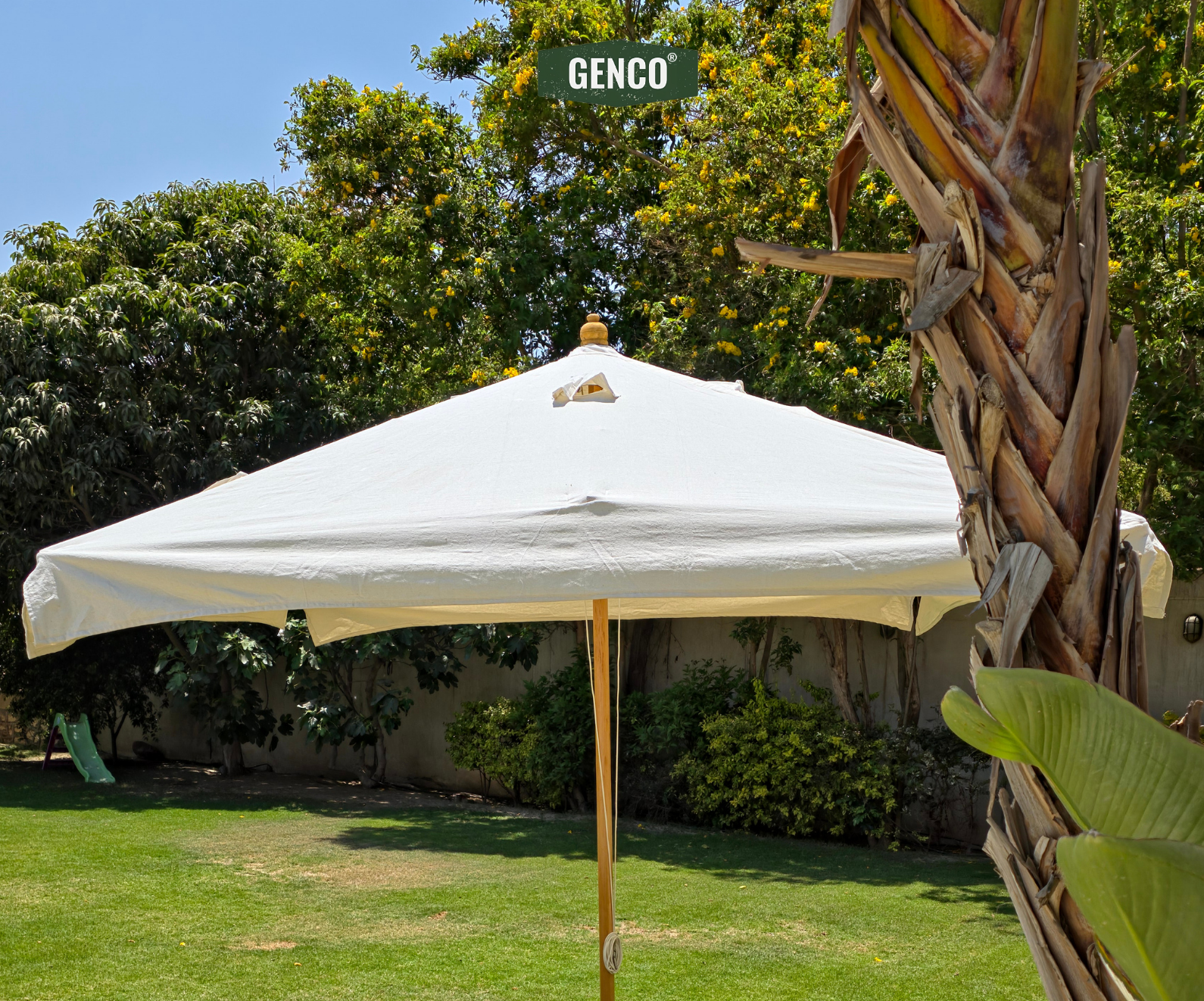 4m Natural Tree-Wood Umbrella – Easy-Pull Rope Mechanism | Without Base