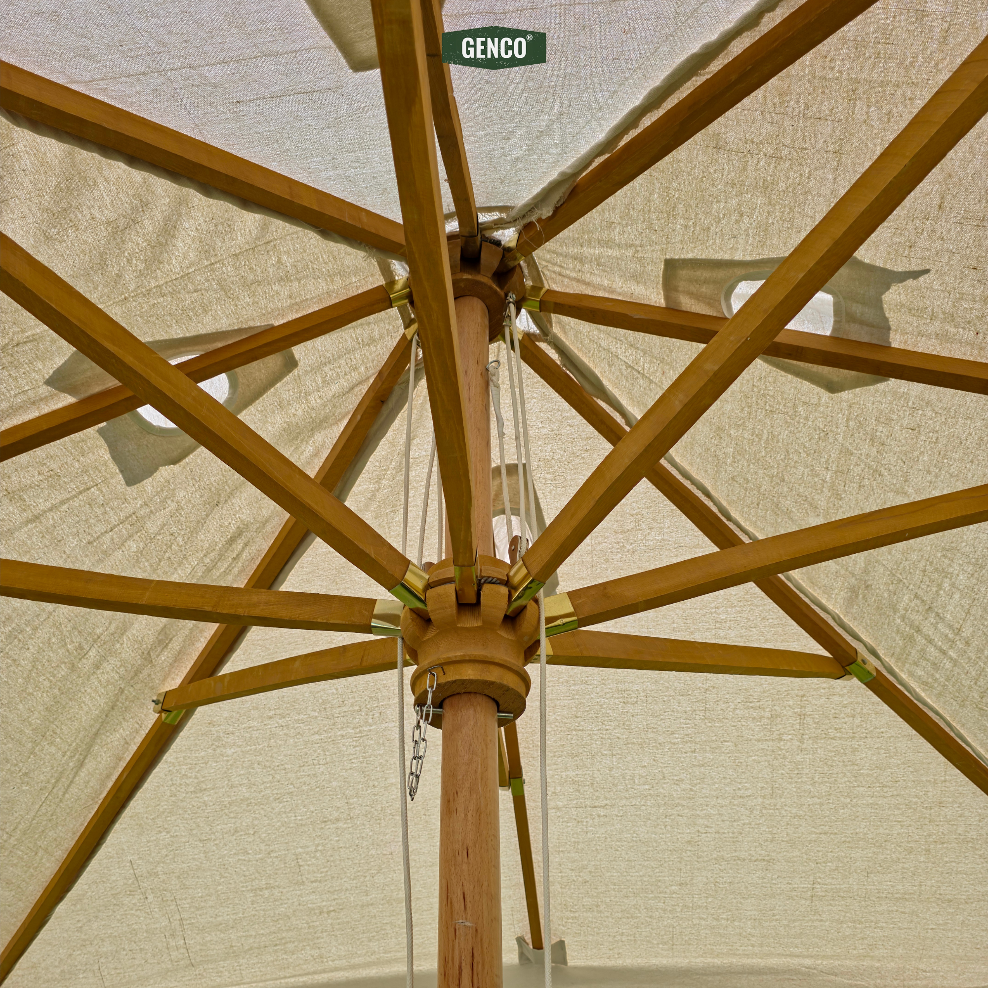 4m Natural Tree-Wood Umbrella – Easy-Pull Rope Mechanism | Without Base