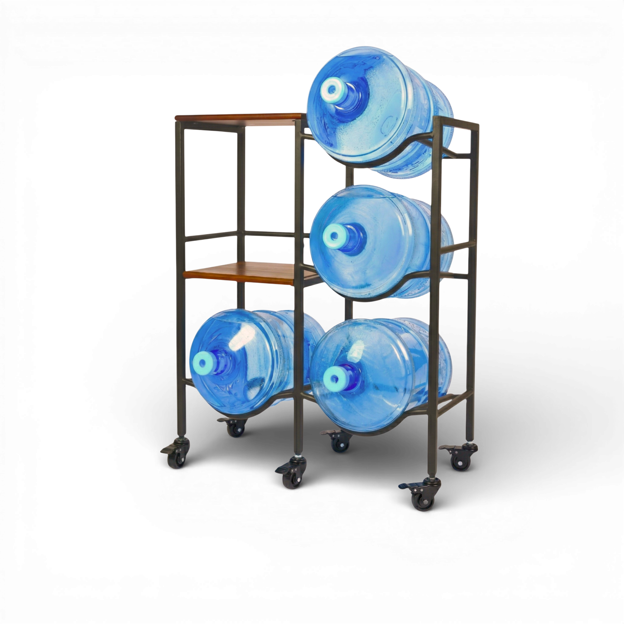 WaterRack Premium | Dual 3-Tier with 2 Natural Wood Shelves, Wheels & Brakes