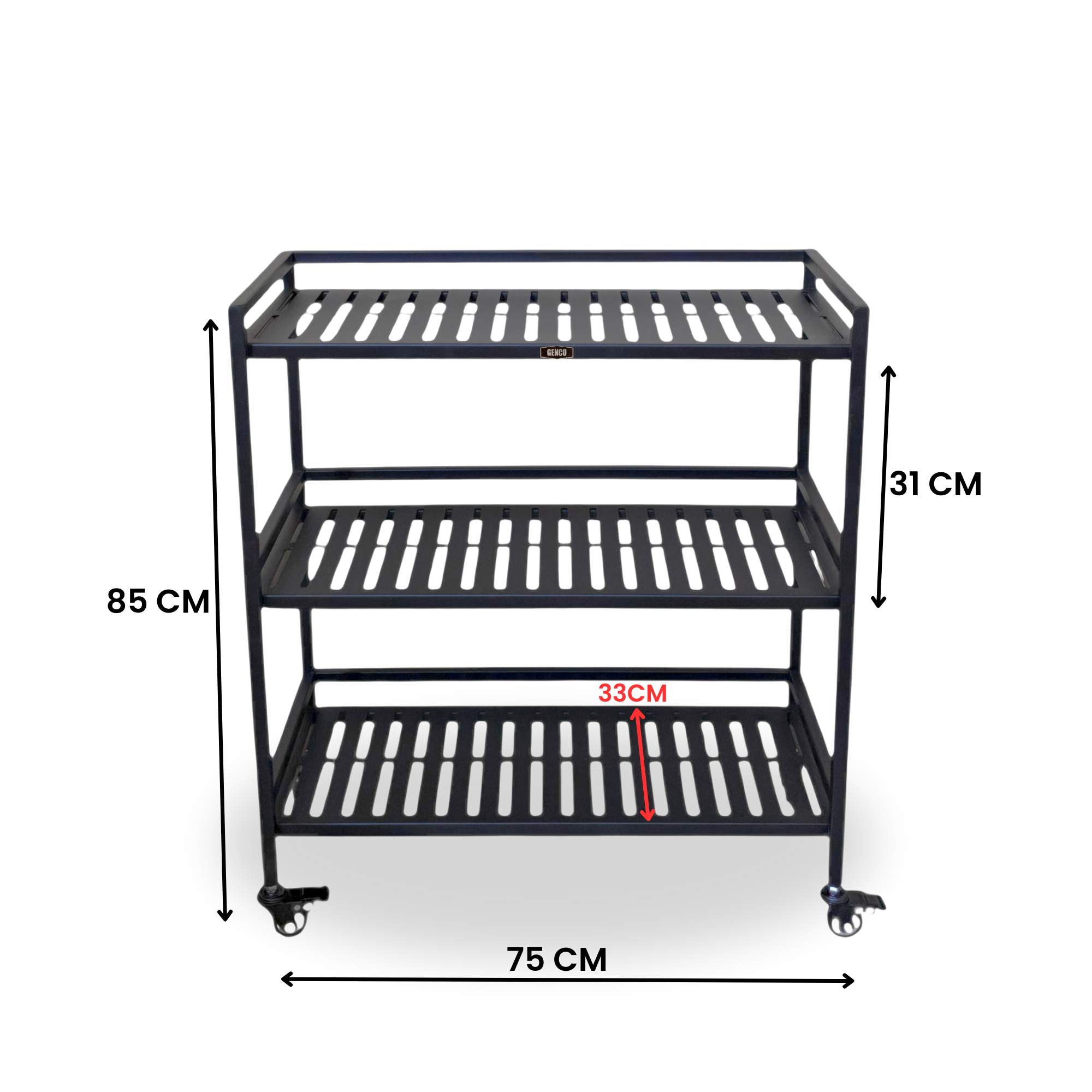 Ridge | 3-Tier Wide Iron Rack with Wheels & Brakes