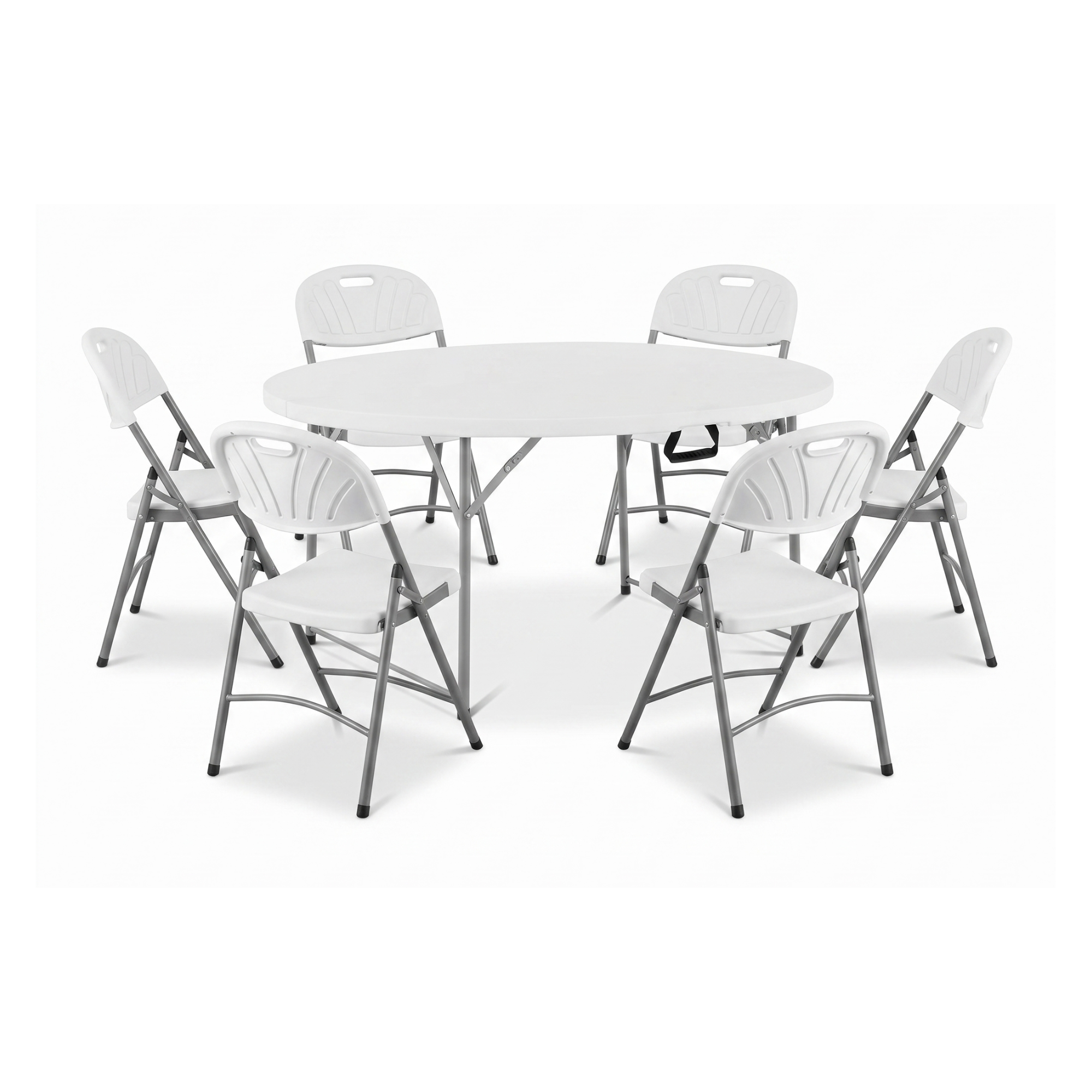 150cm Round Heavy-Duty Folding Dining Set | Table + 6 Chairs
