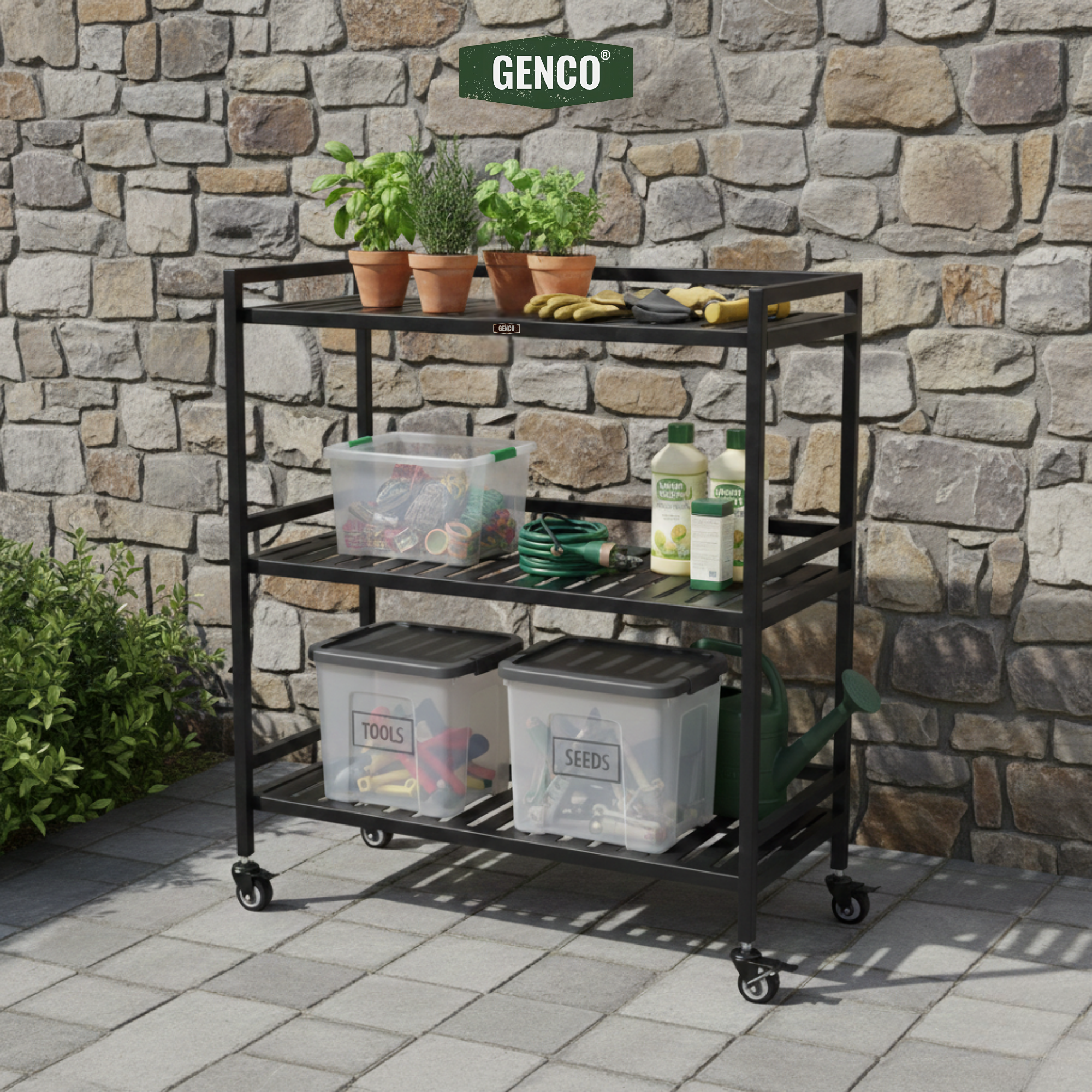Ridge | 3-Tier Wide Iron Rack with Wheels & Brakes
