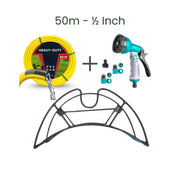Full Set | Modern Hose Holder + 50m Heavy Duty PVC Hose + 9 Mode Sprayer + Connectors