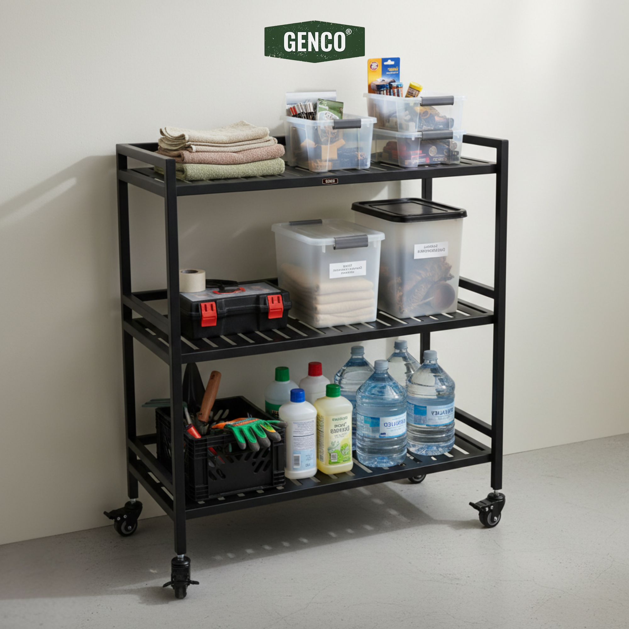 Ridge | 3-Tier Wide Iron Rack with Wheels & Brakes