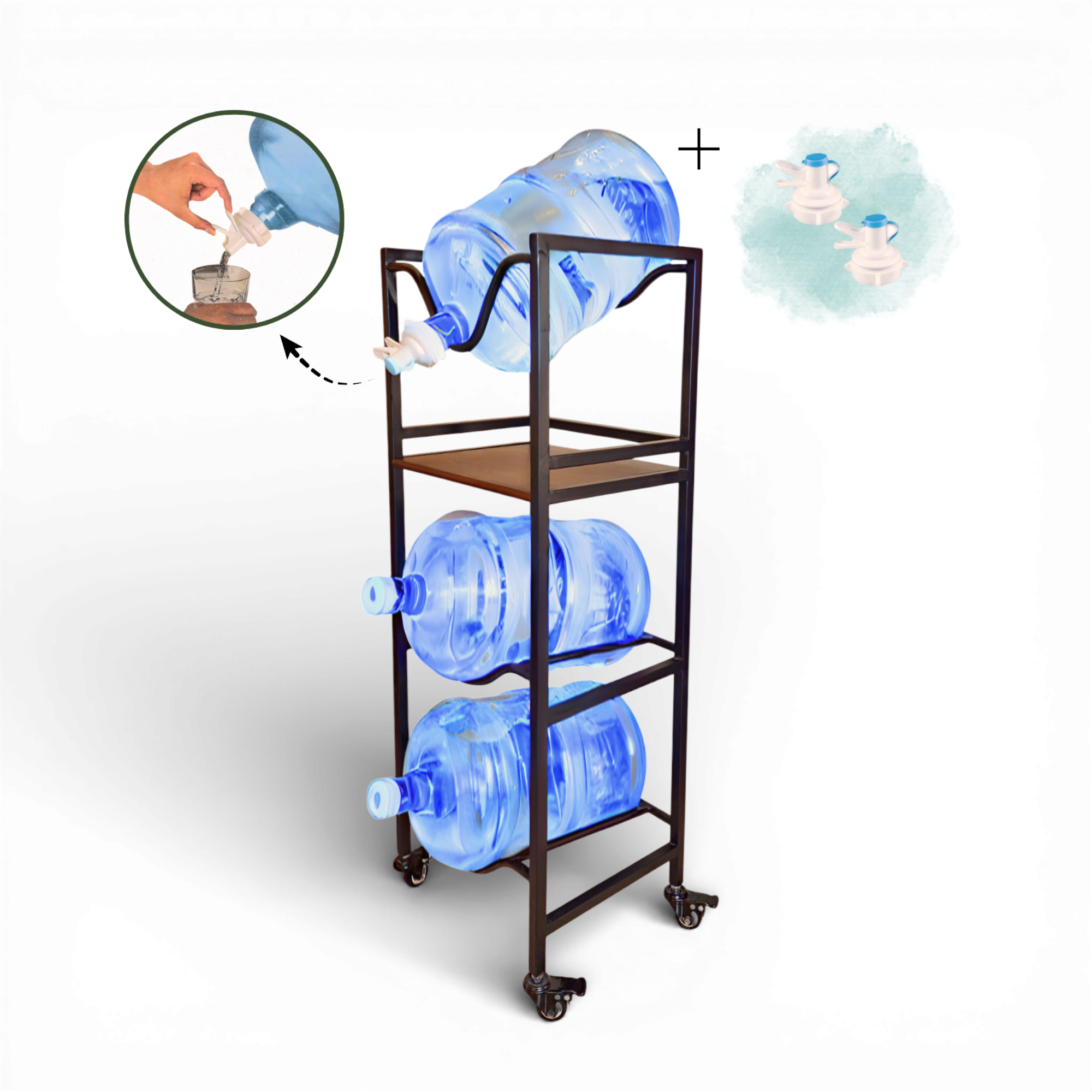 WaterRack EasyFlow | 3-Tier with Wheels & Brakes + 2x Water Jug Valve