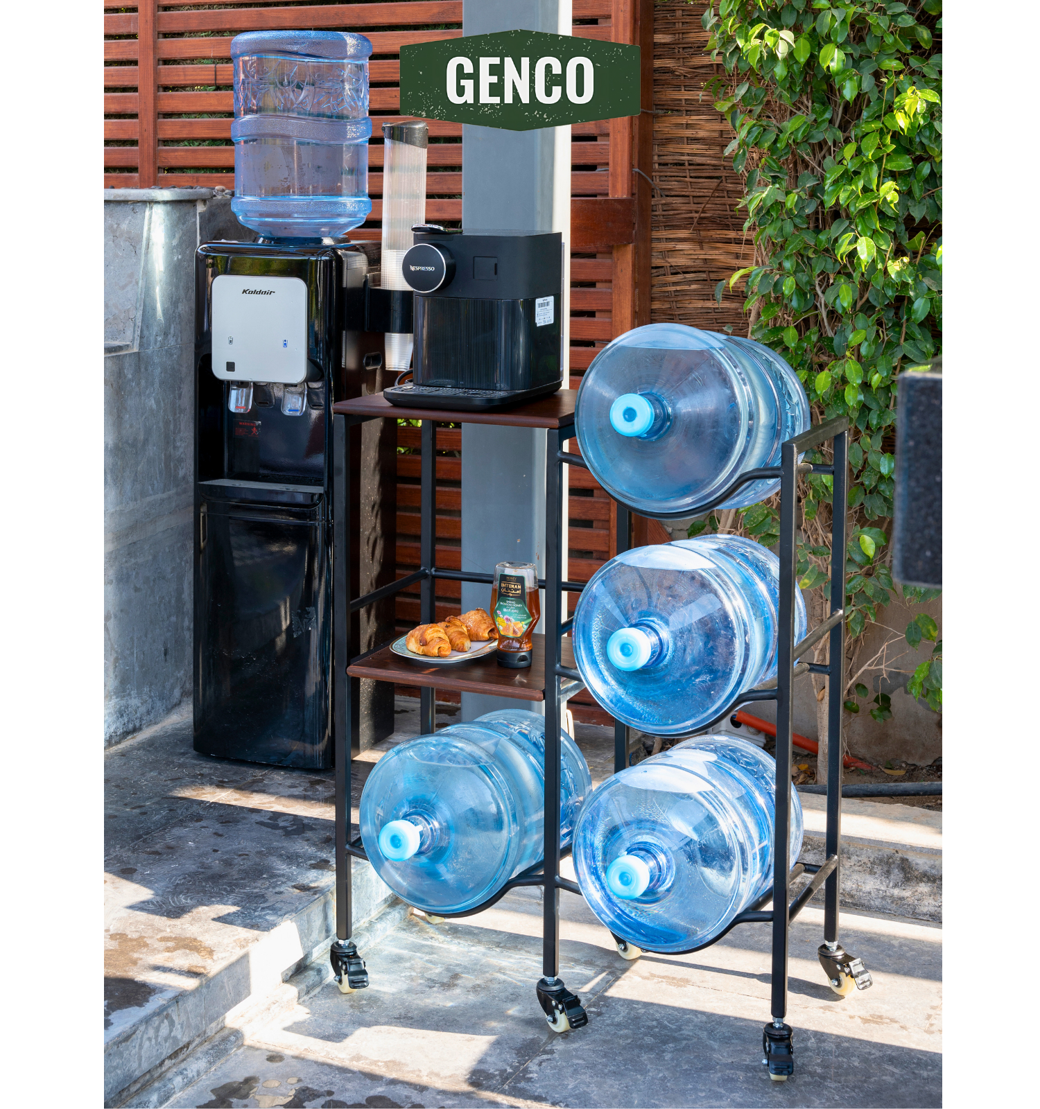 WaterRack Premium | Dual 3-Tier with 2 Natural Wood Shelves, Wheels & Brakes