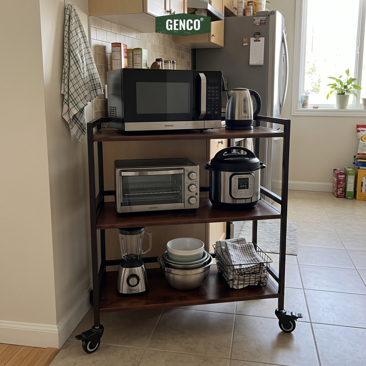 Hudson XL | 3-Tier Iron & Wood Rack with Wheels & Brakes